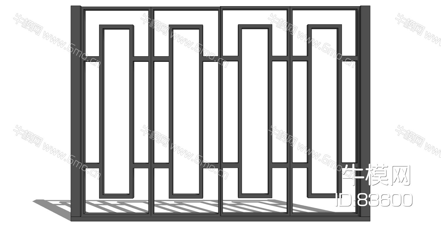 中式鐵藝欄杆護欄扶手su模型下載