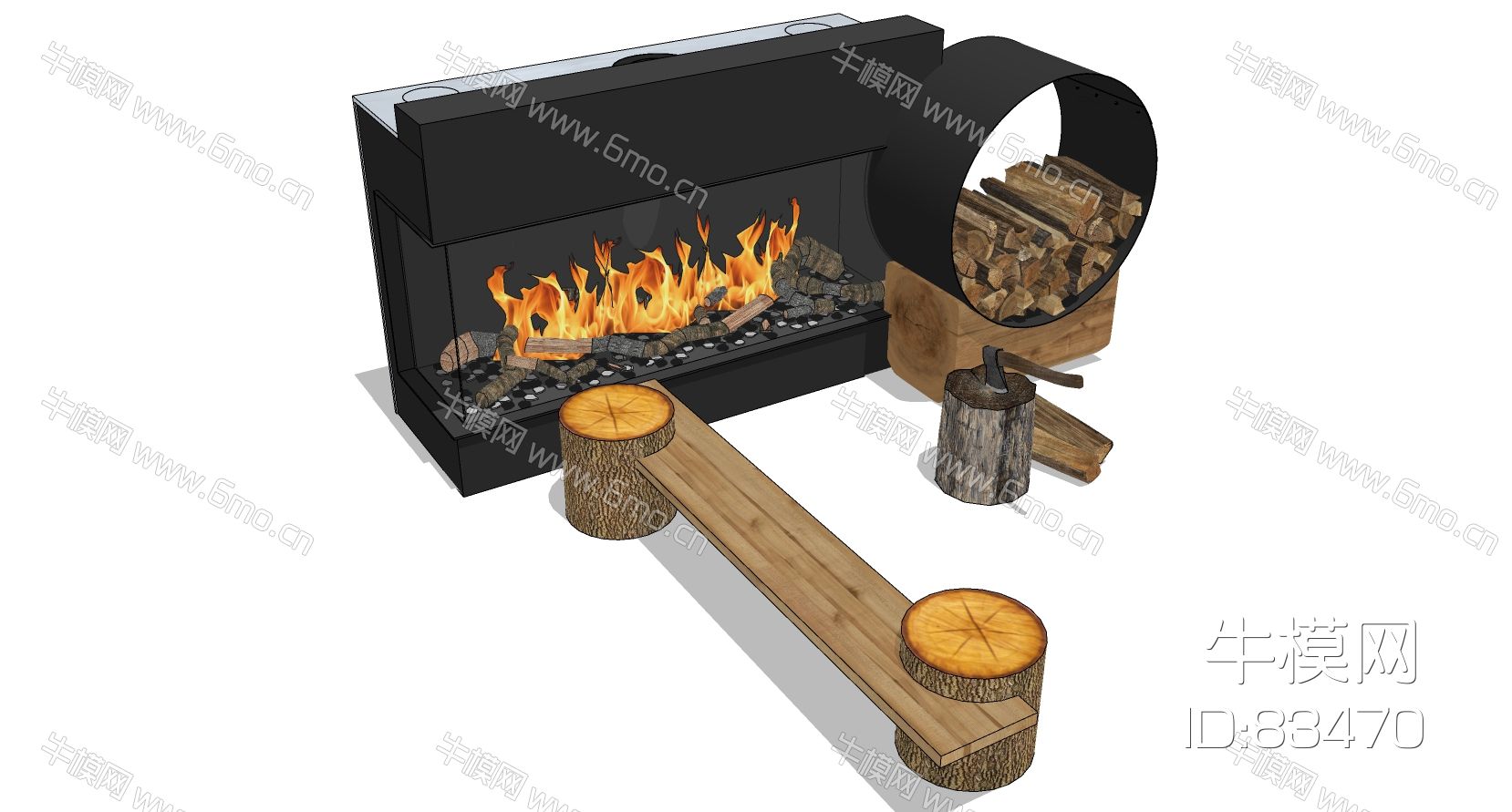 工业风壁炉火炉木头桩子