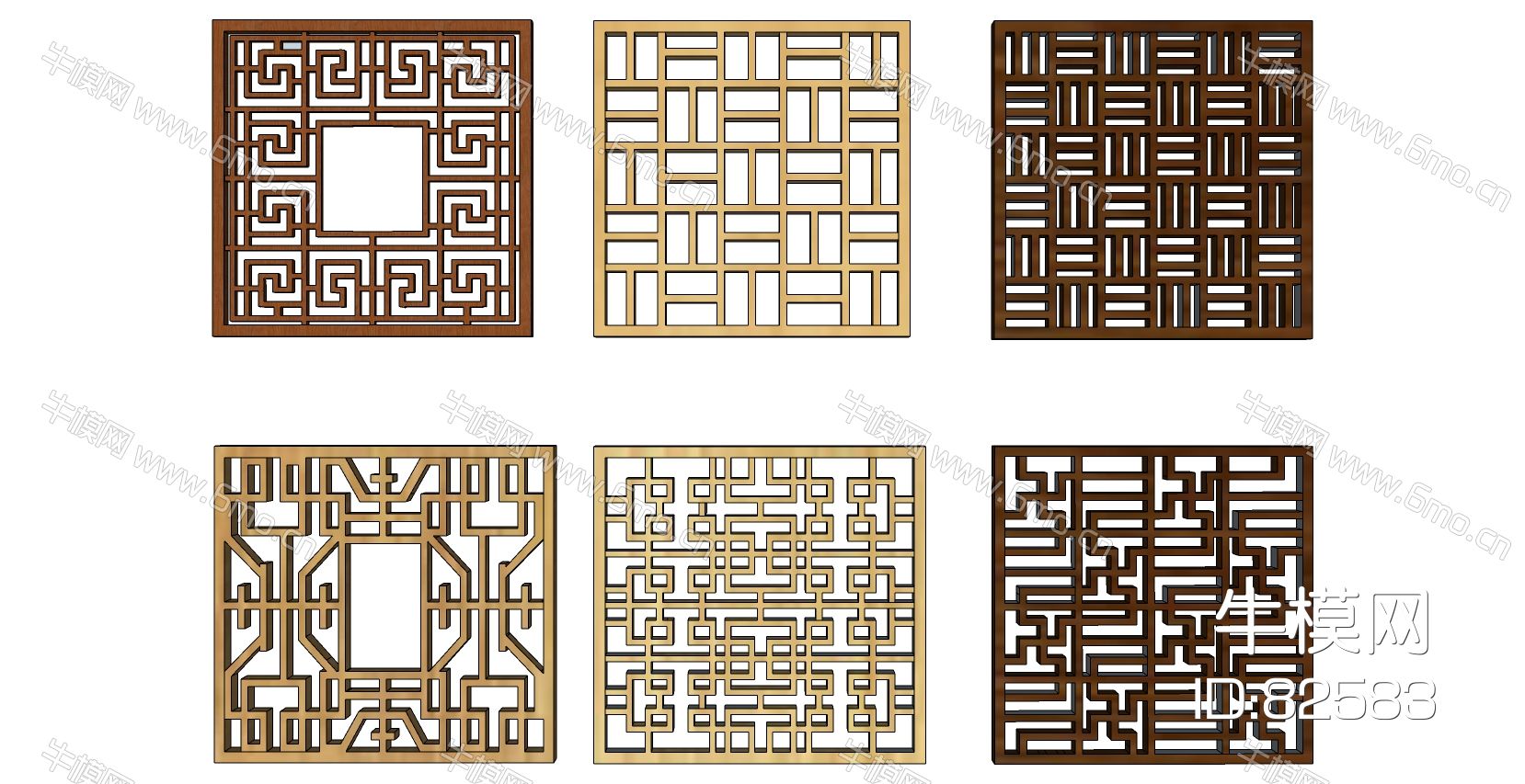 中式木窗格花格花窗景窗su模型下載