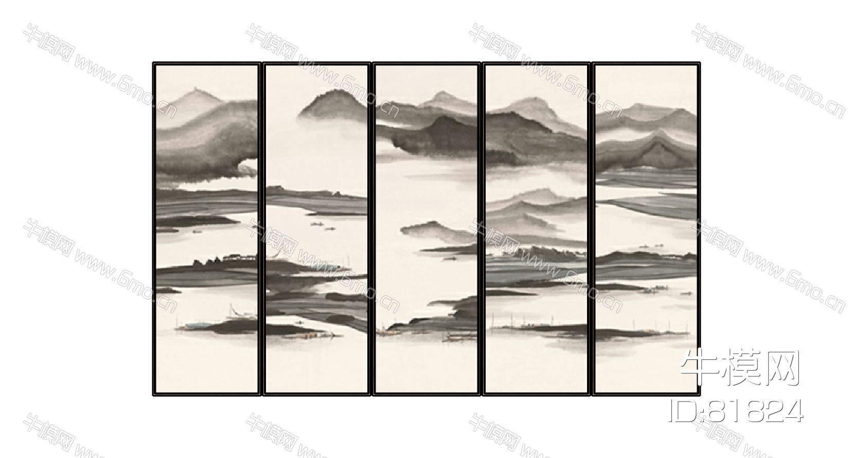 新中式抽象山水屏风背景装饰挂画