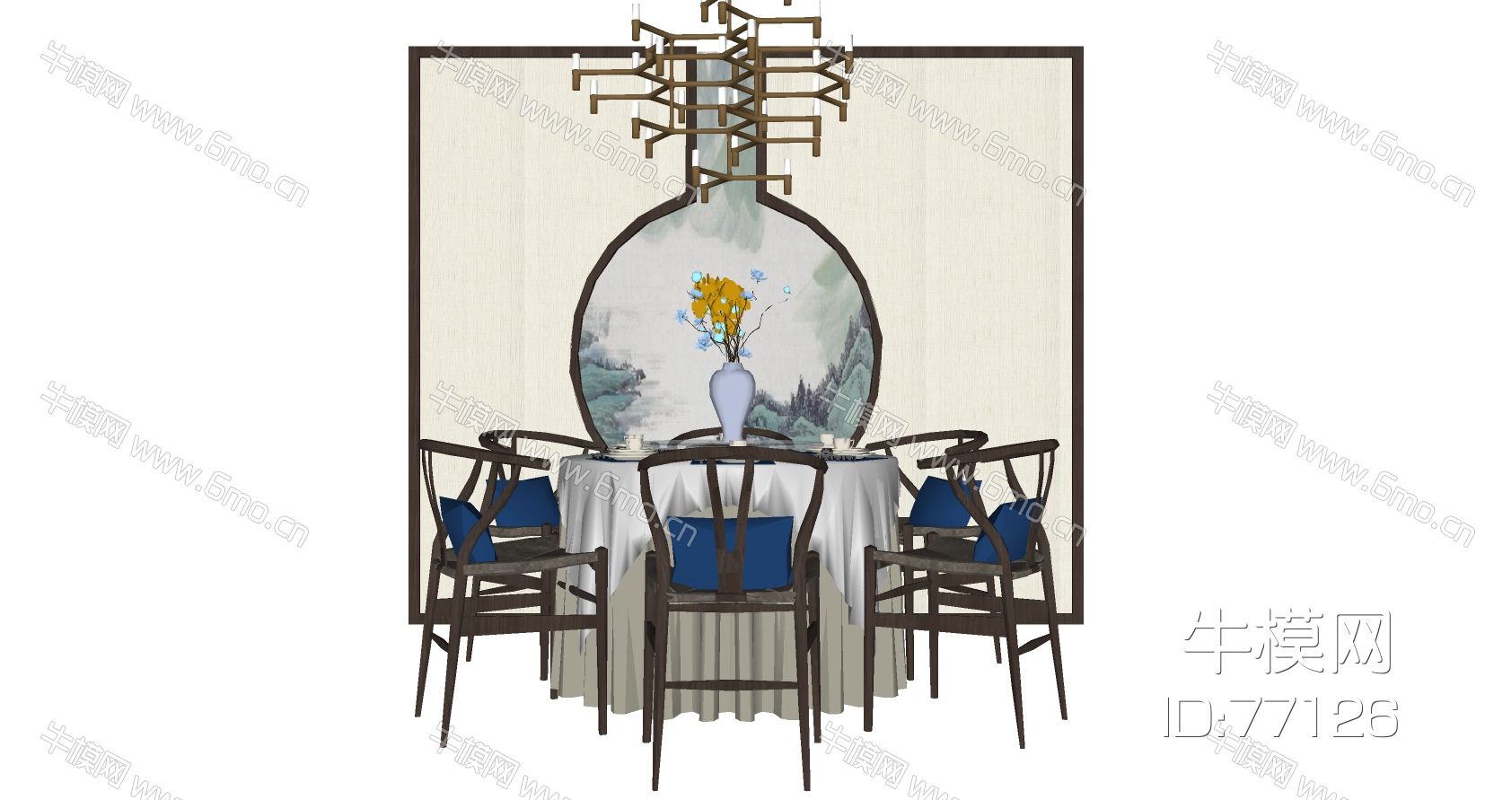 新中式圆形餐厅包间餐桌