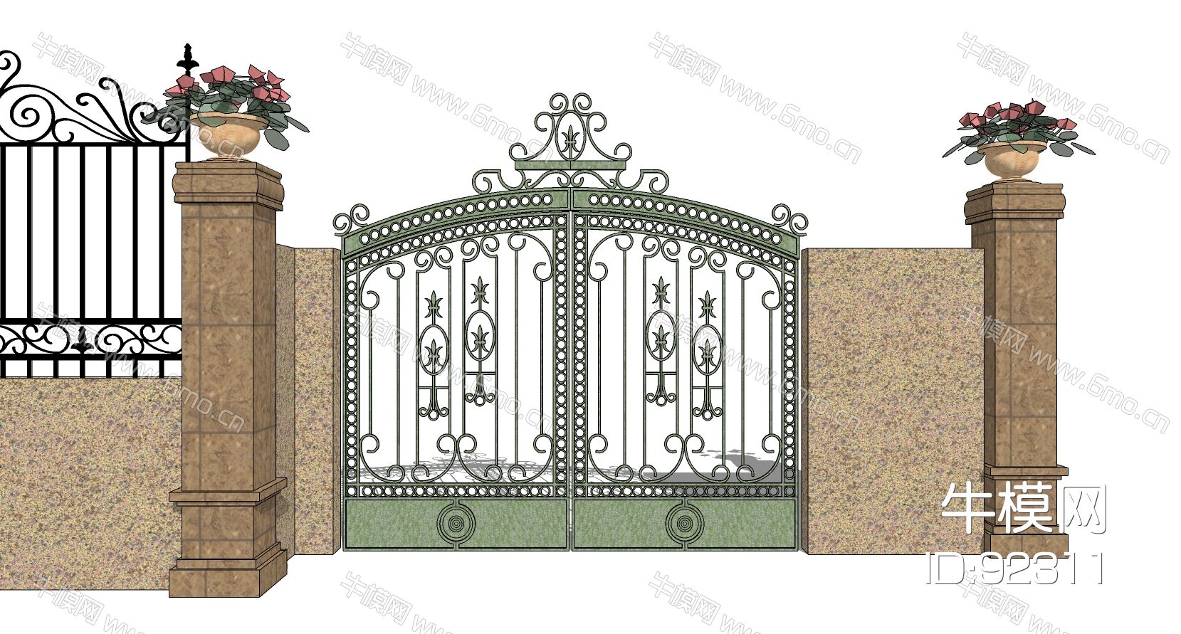 歐式鐵藝庭院別墅大門su模型下載
