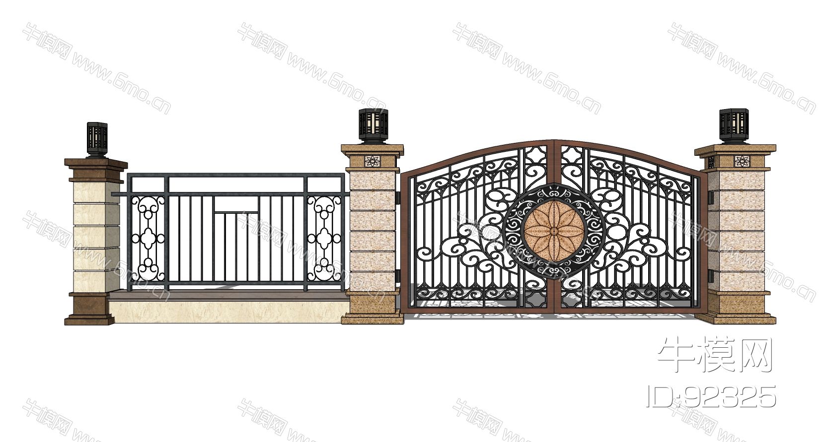 歐式鐵藝庭院別墅大門su模型下載
