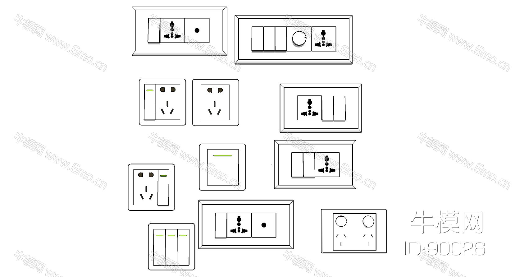 现代开关插座su模型下载
