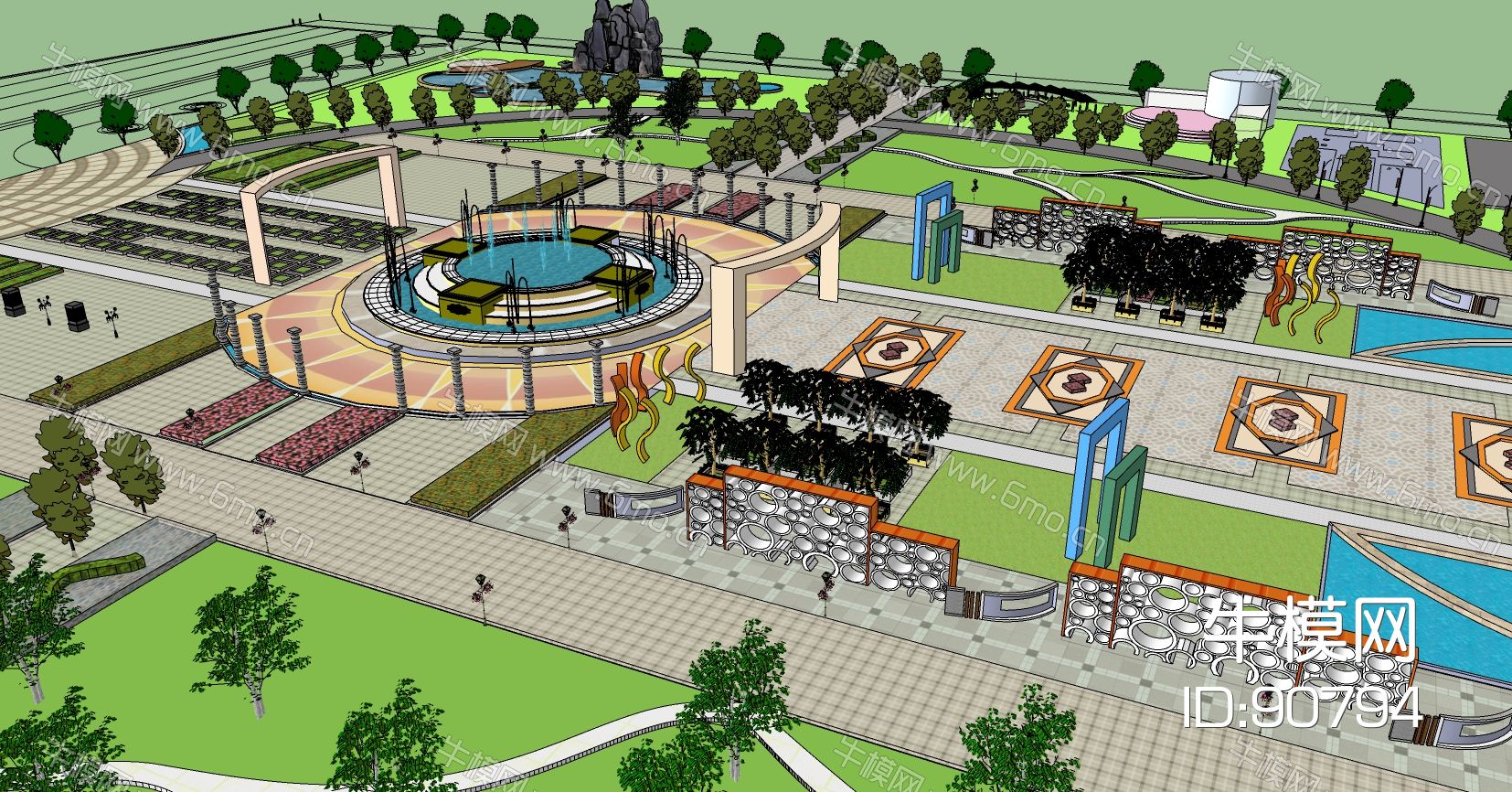 圆形文化公园广场景观su模型下载