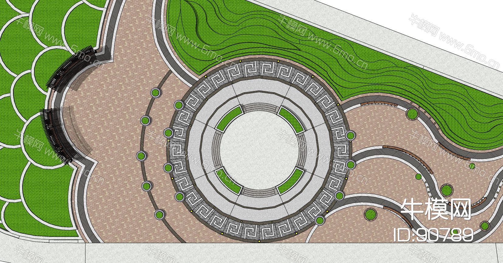 圆形中式公园广场设计石材铺装拼花园林景观