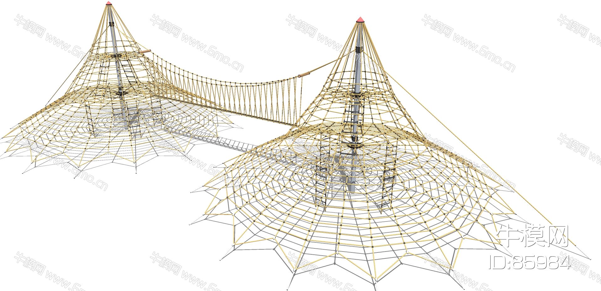 兒童遊樂娛樂城設施器材攀爬網構件su模型下載