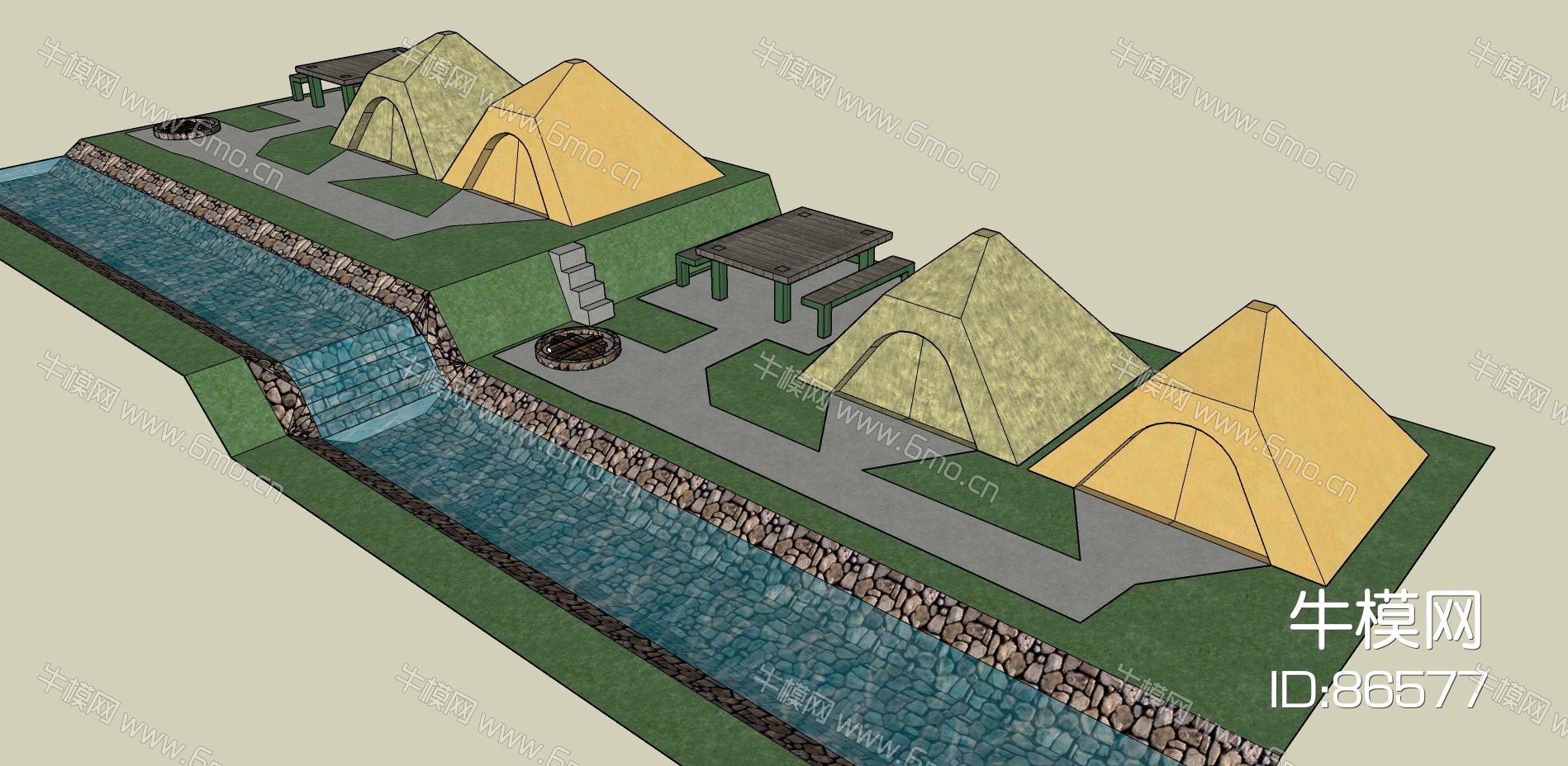帳篷地形su模型下載_id:86577_牛模網