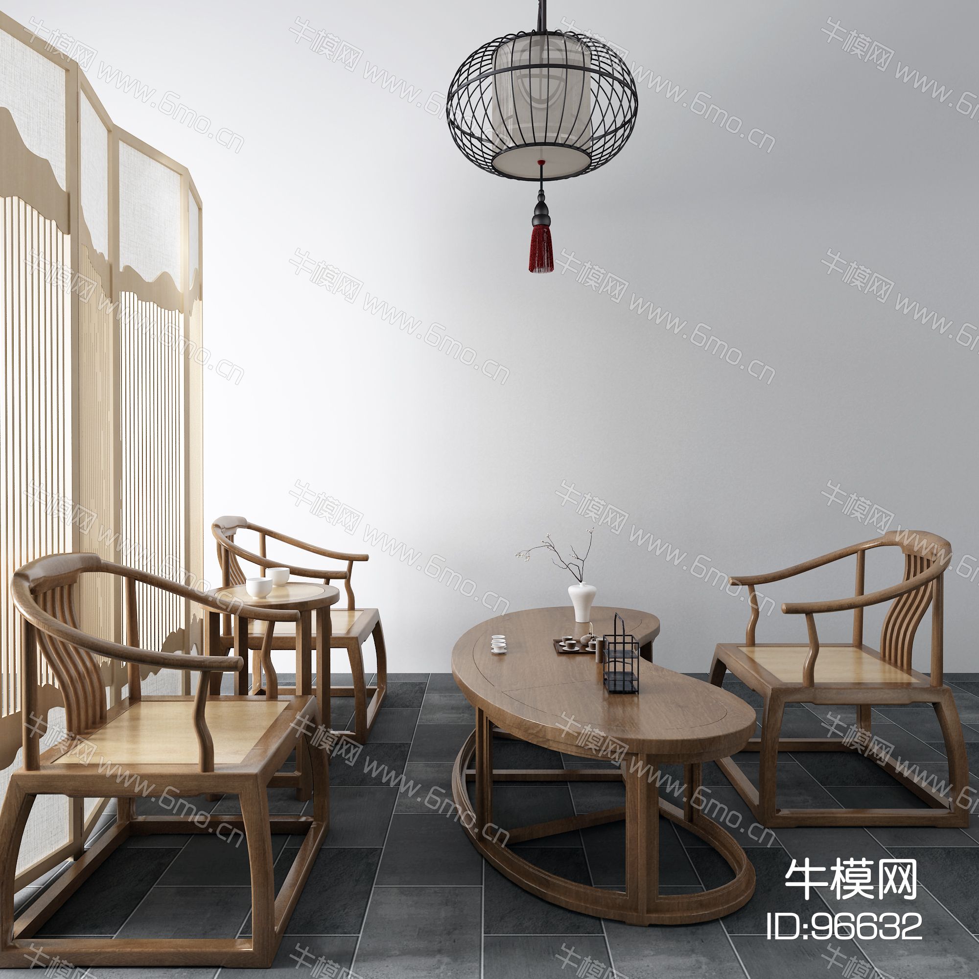 新中式休闲桌 休闲椅 屏风