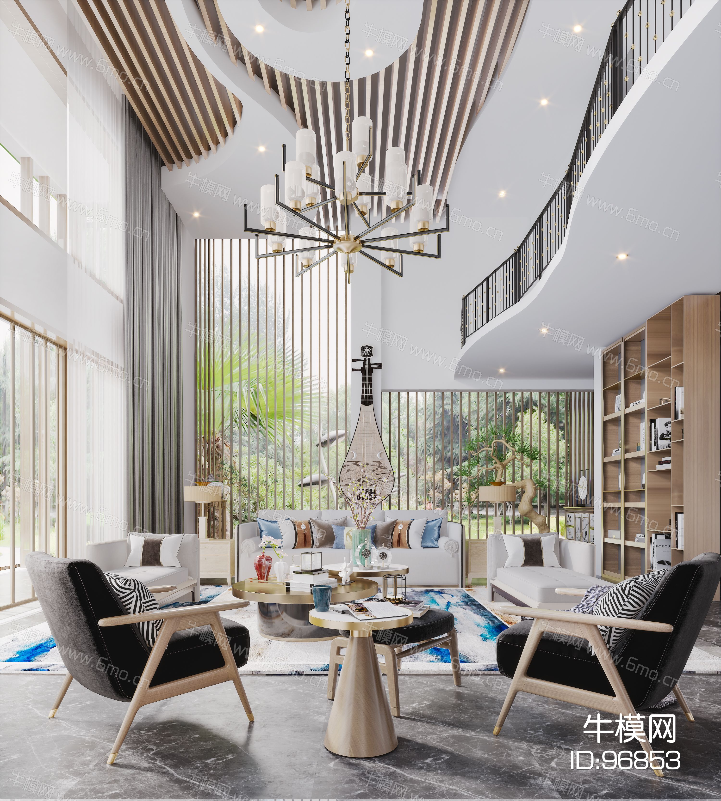 新中式现代简约轻奢风格客厅3d模型下载_id:96853_牛模网