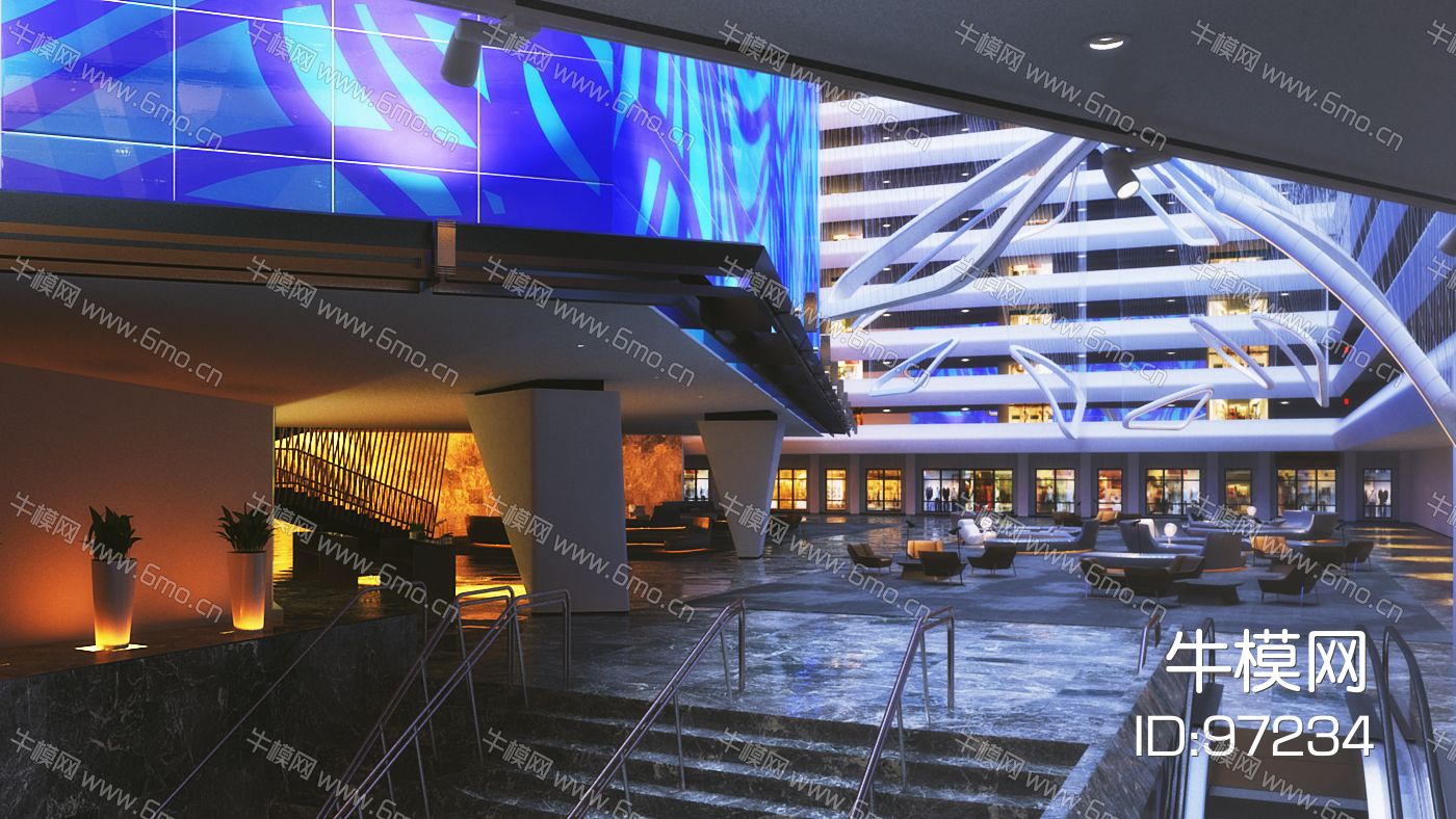 奢华五星级酒店写字楼大堂内部场景