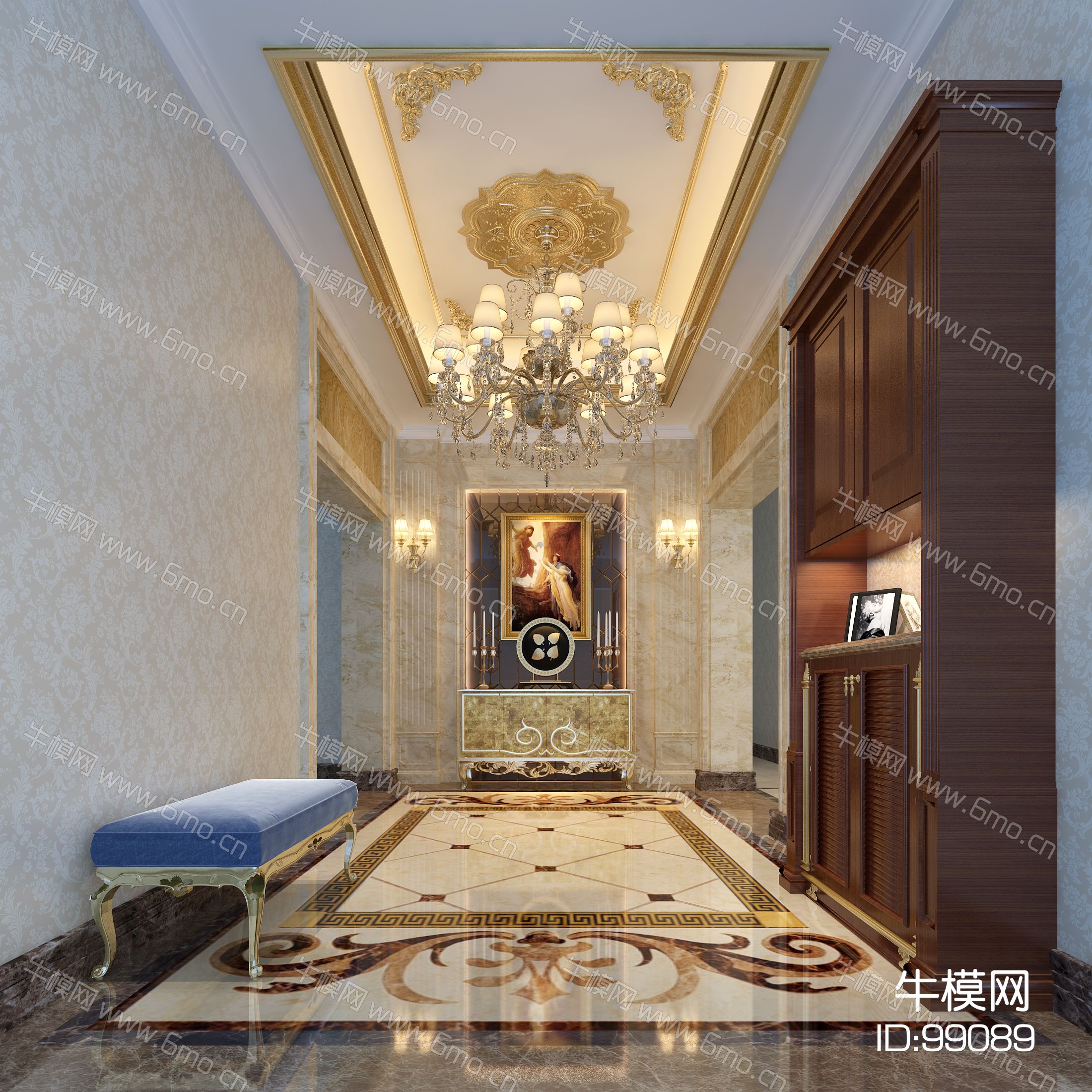 别墅一层入户门厅3d模型下载
