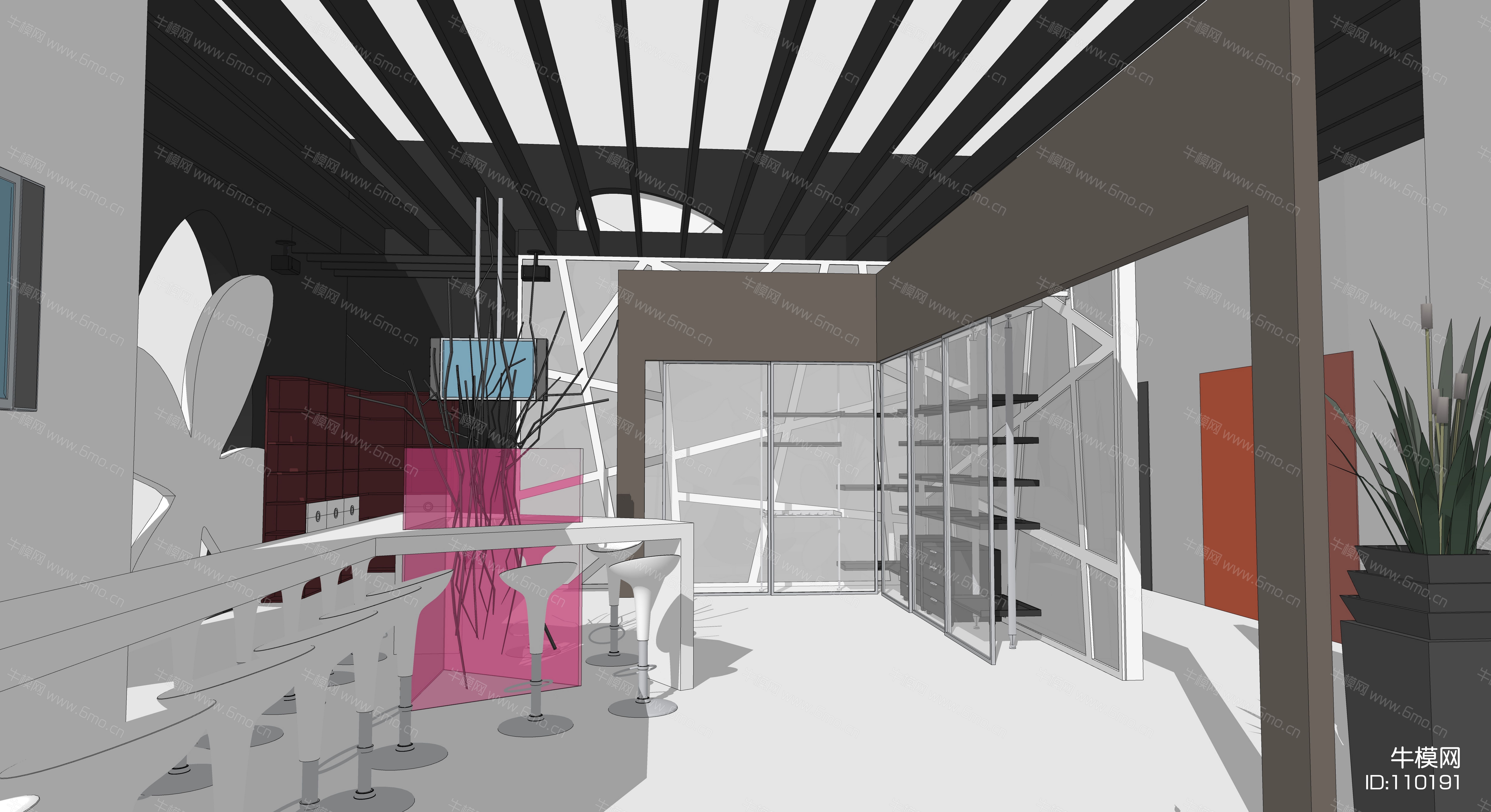 现在展厅su模型下载