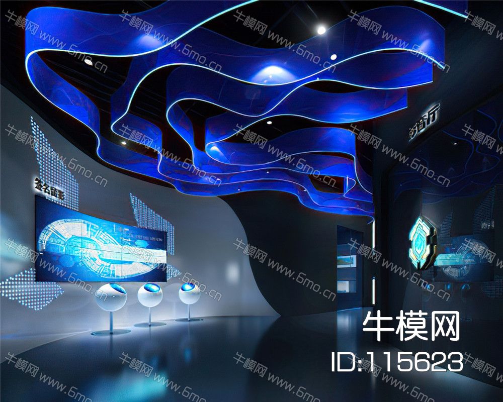 现代科幻展厅过道影音室