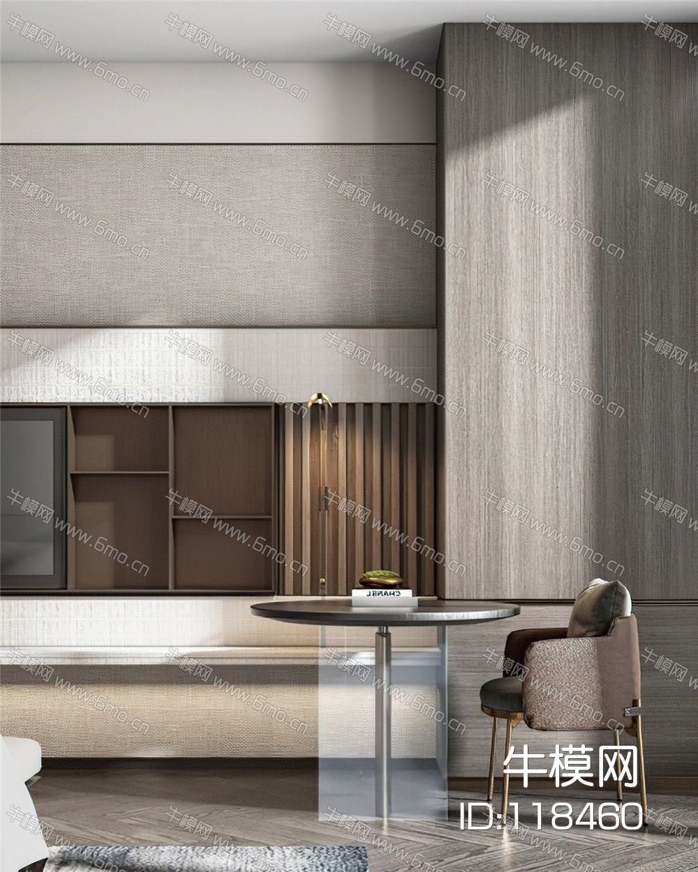 现代客房书桌椅子电视背景墙
