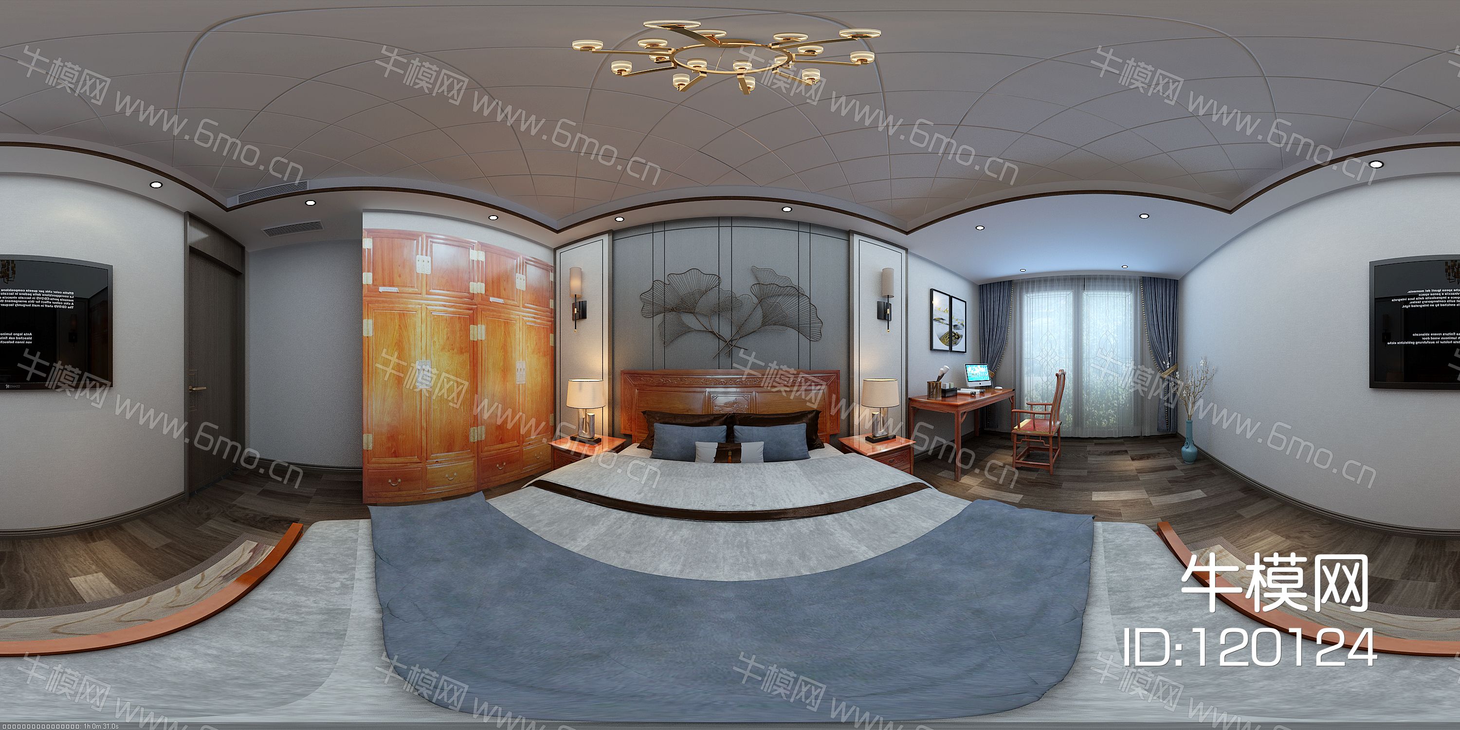 新中式红木刺猬紫檀卧室，刺猬紫檀富贵年华大床，红木顶箱柜衣柜