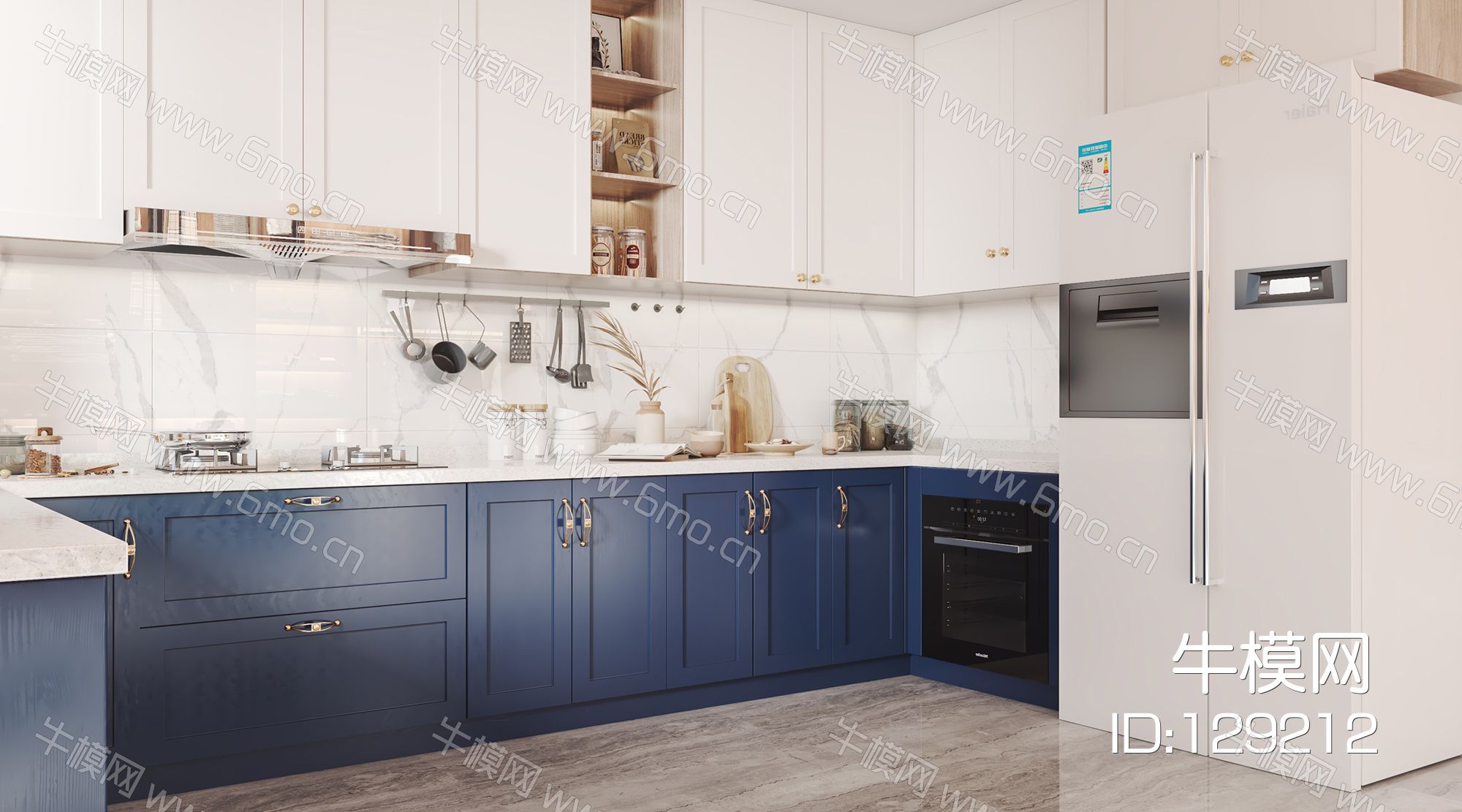 北欧开放式厨房 带橱柜厨具嵌入式冰箱