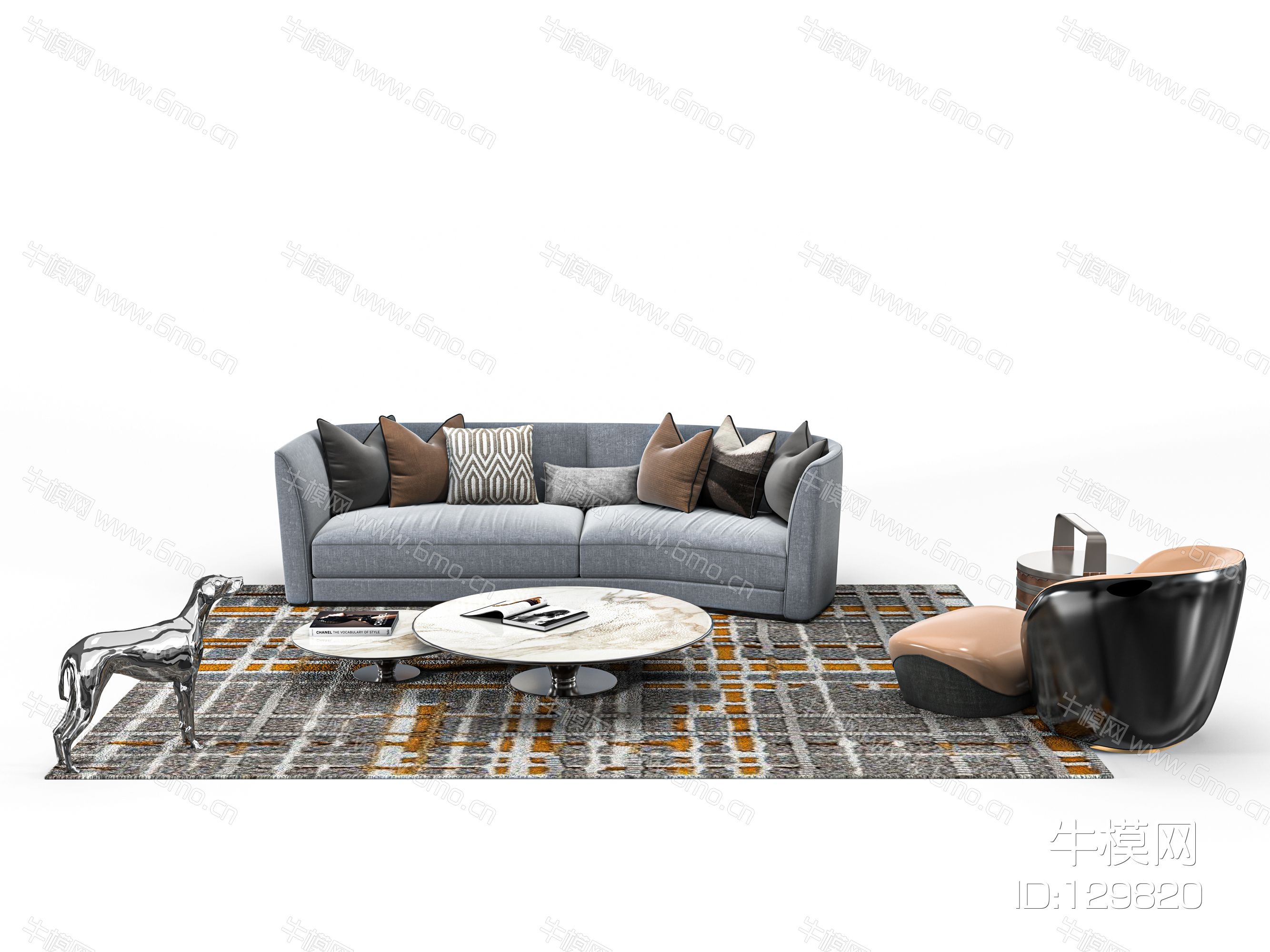 现代布艺弧形沙发组合3d现代布艺弧形沙发组合