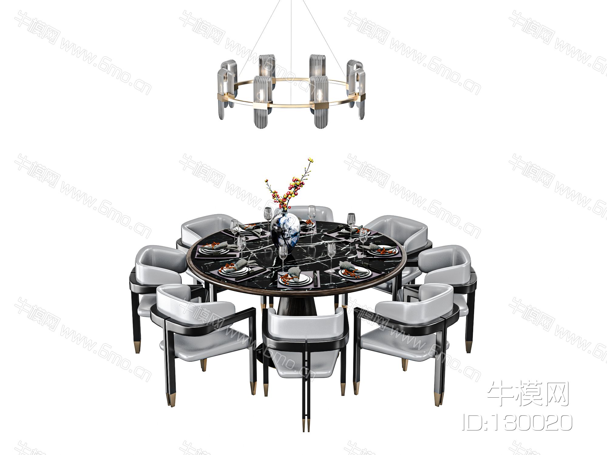 现代轻奢圆形餐桌椅组合
