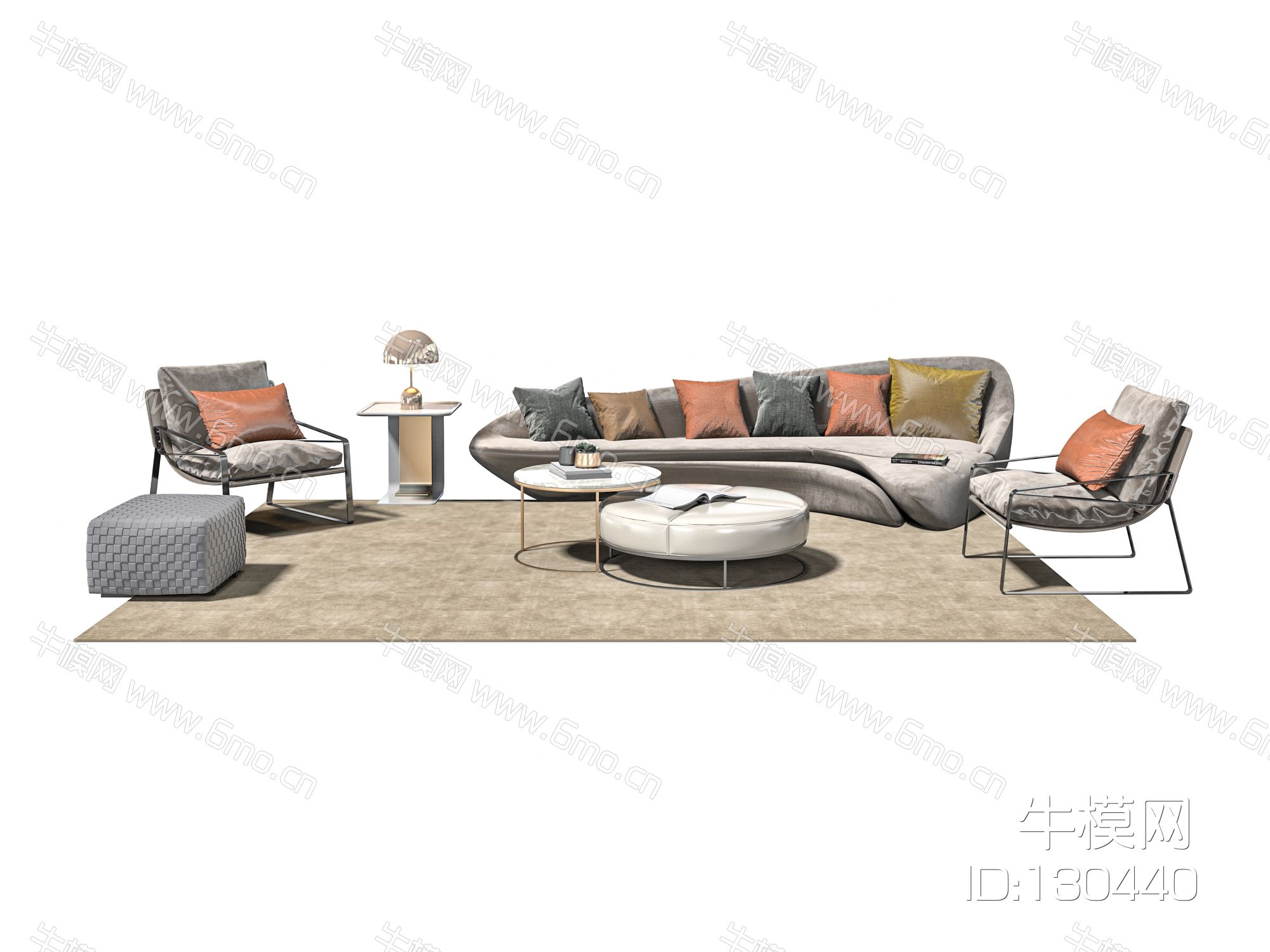 现代绒布弧形沙发组合