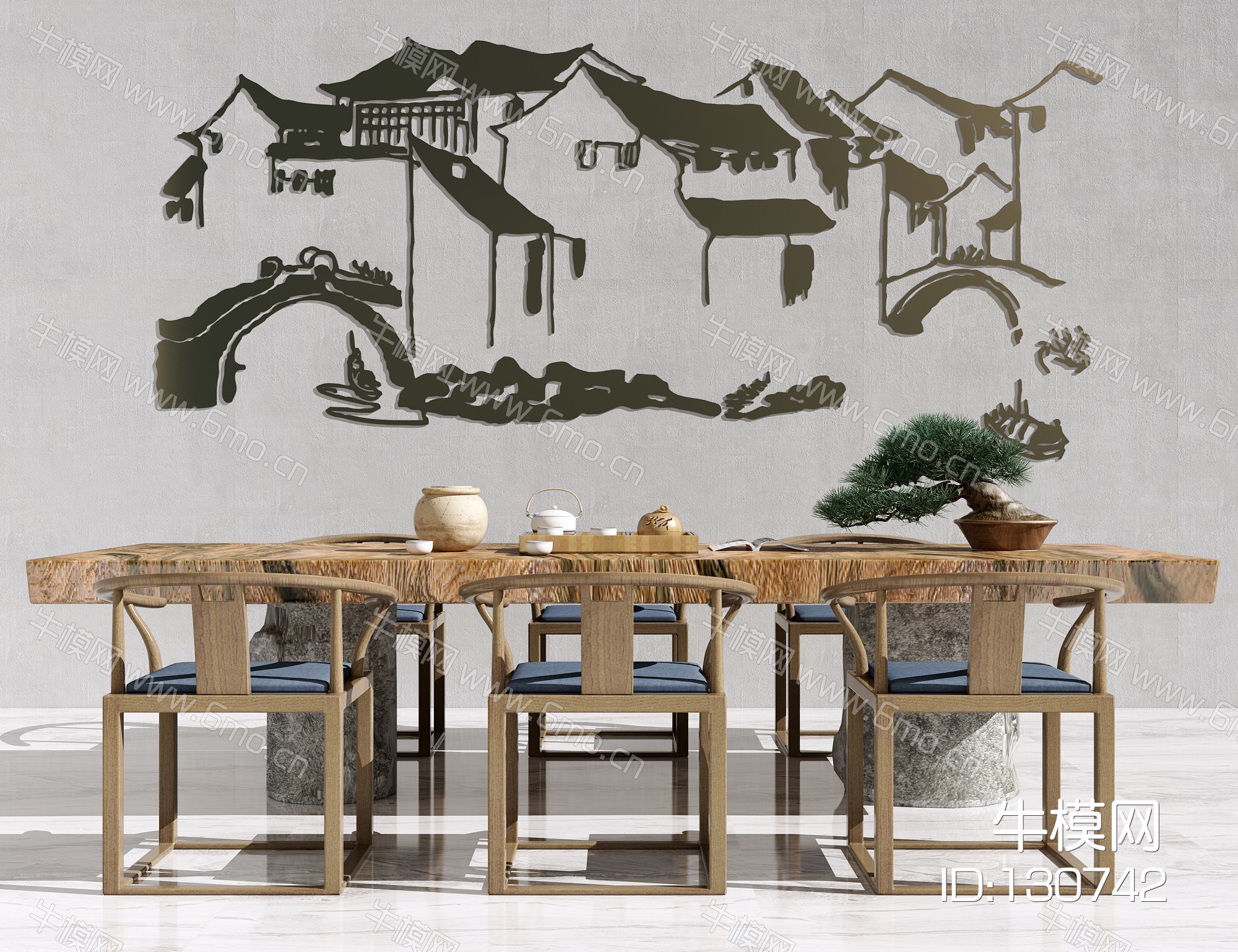 新中式茶桌 墙饰