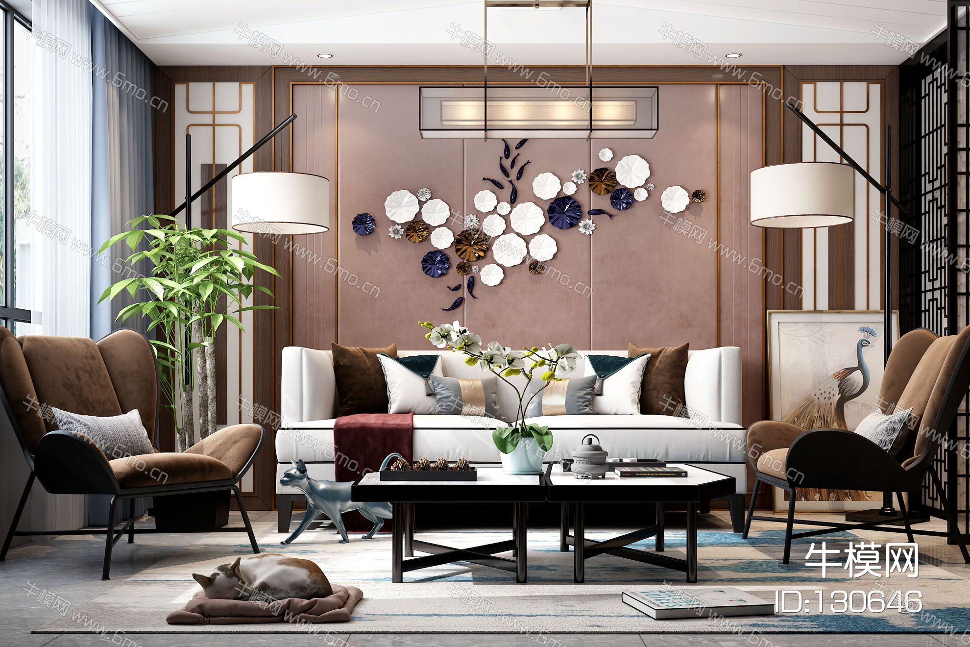新中式沙发茶几组合，客厅软装，饰品，摆件