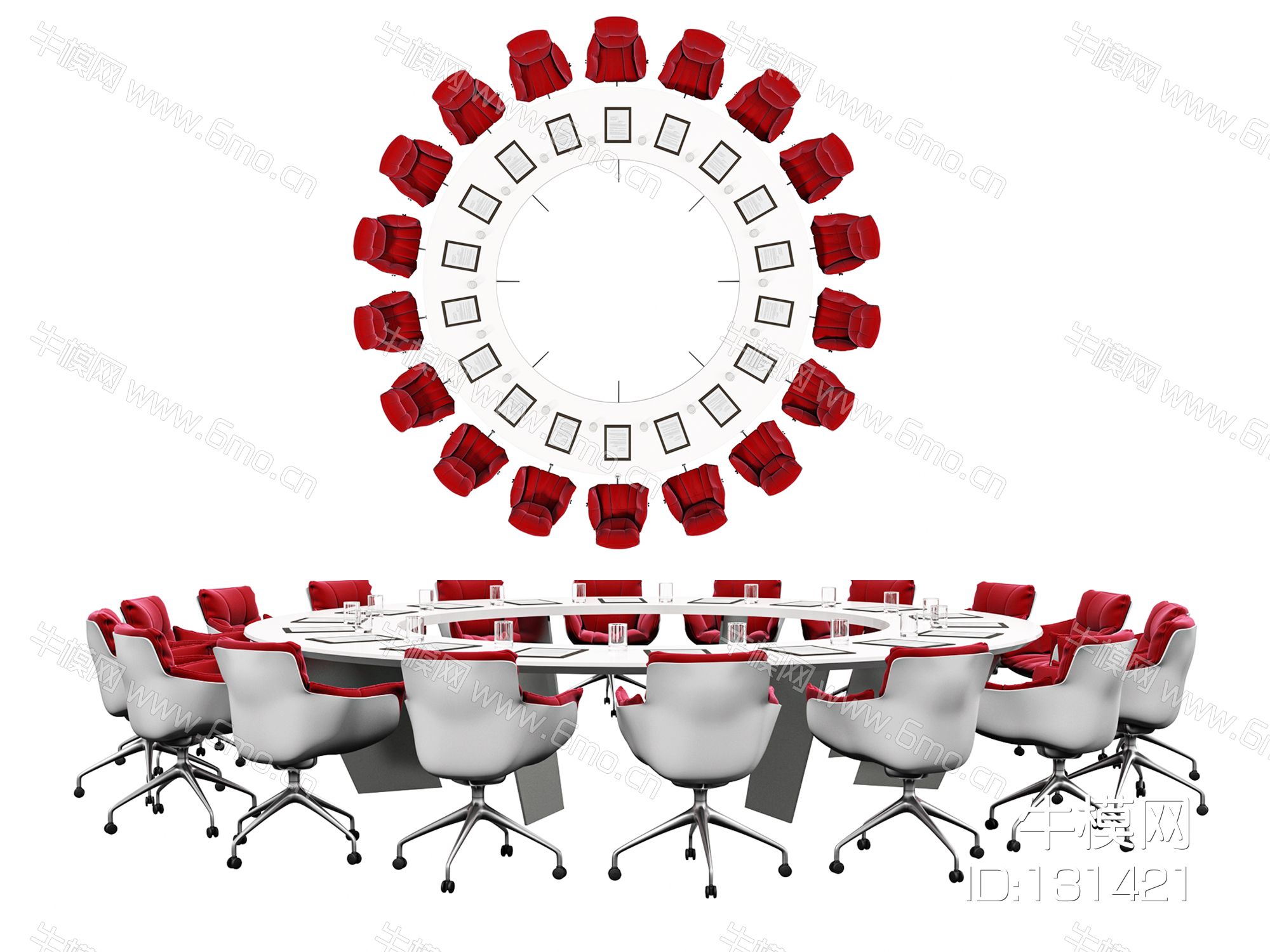 现代圆形会议桌椅组合