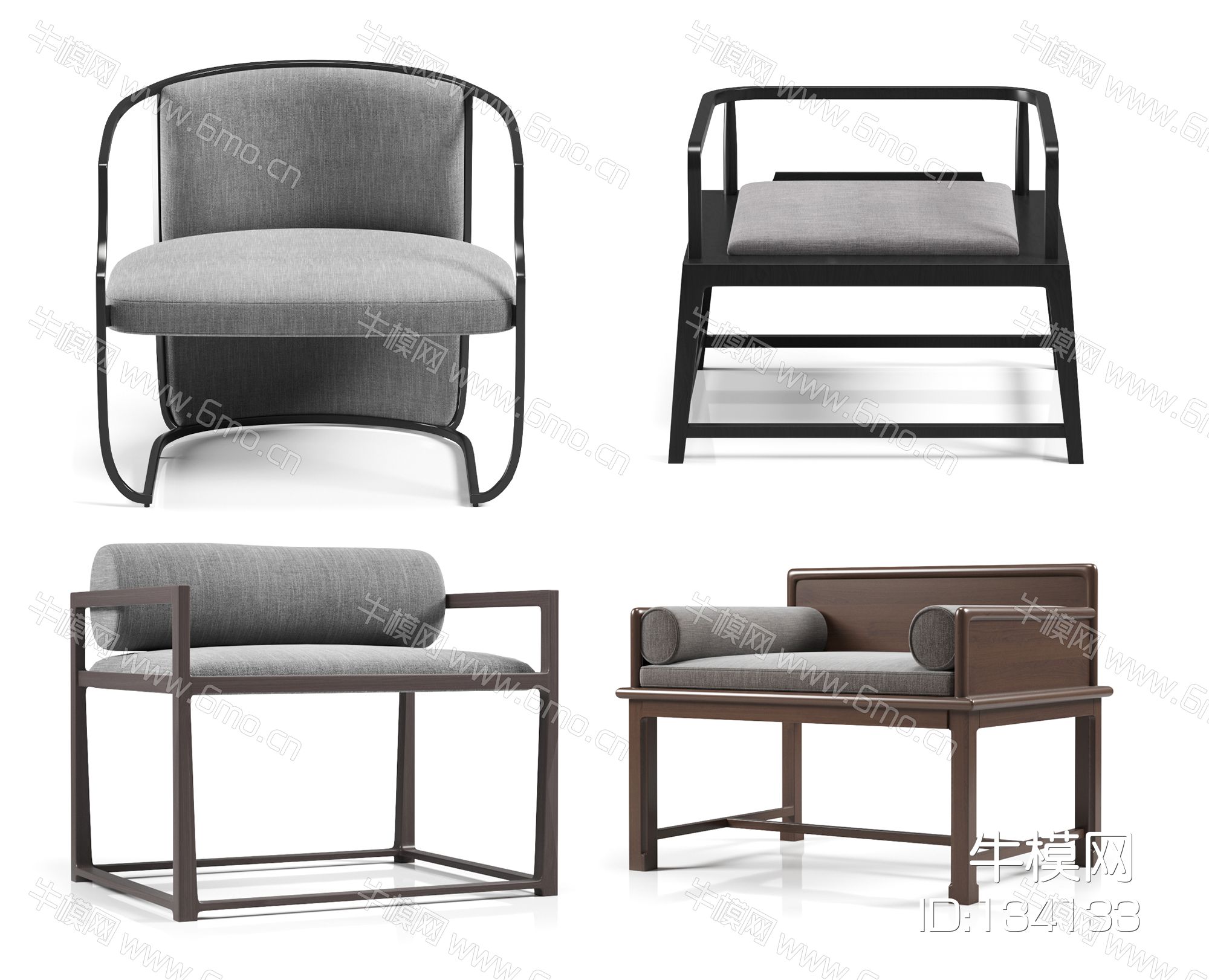 新中式单人沙发休闲椅