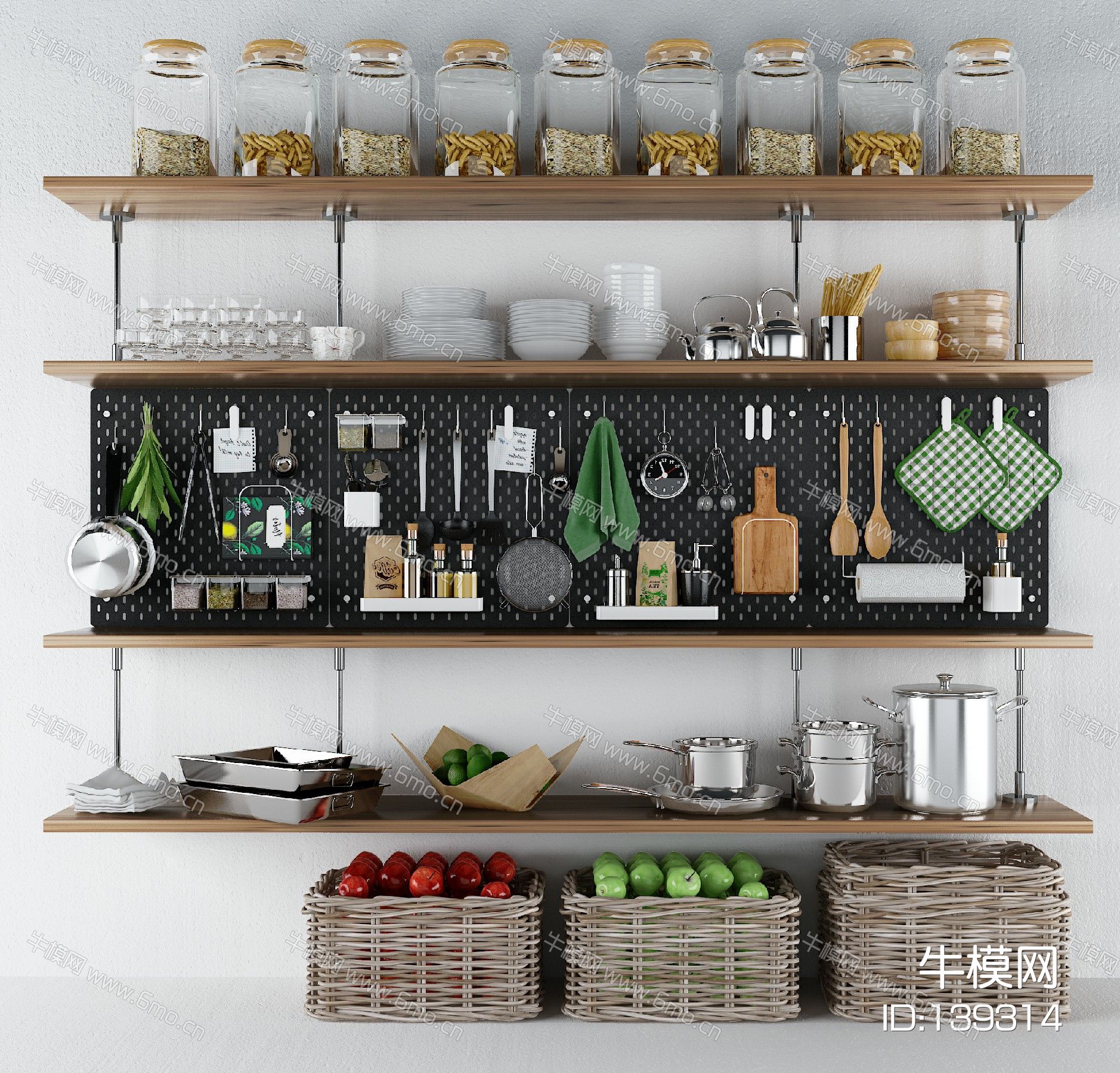 现代厨房餐具，水果，编织水果篮