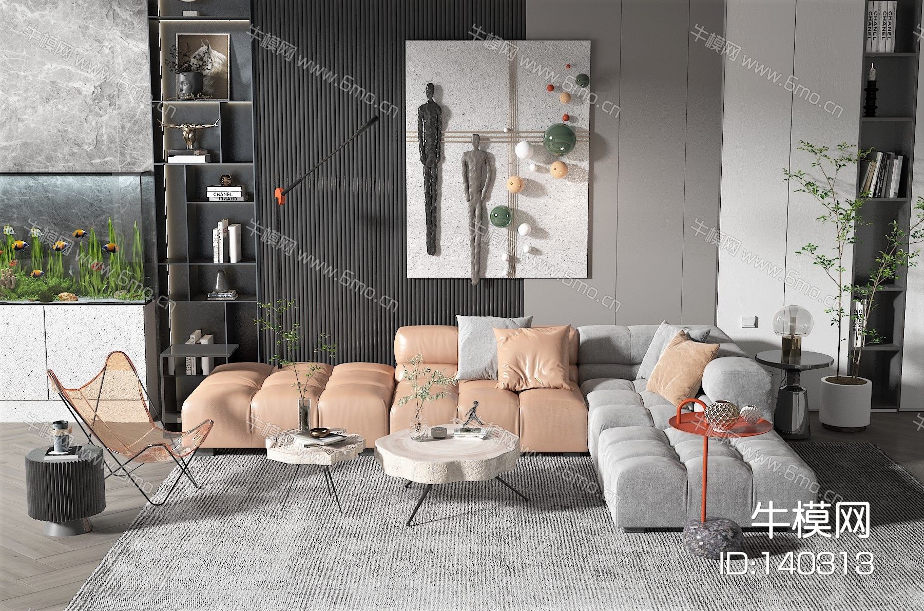现代风格沙发，茶几，边几，墙饰