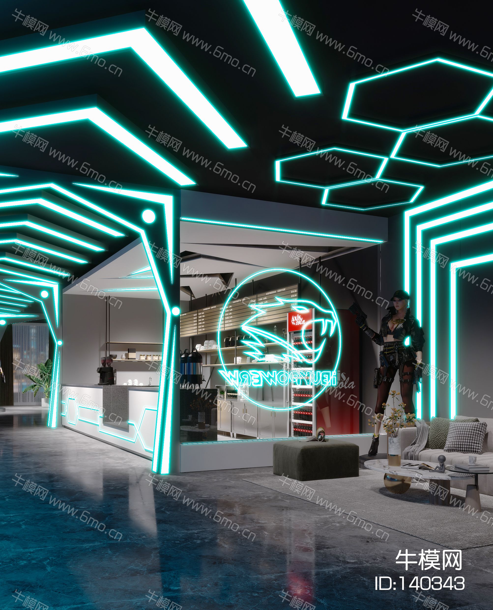 现代科幻电竞网咖游戏接待前台3d模型下载