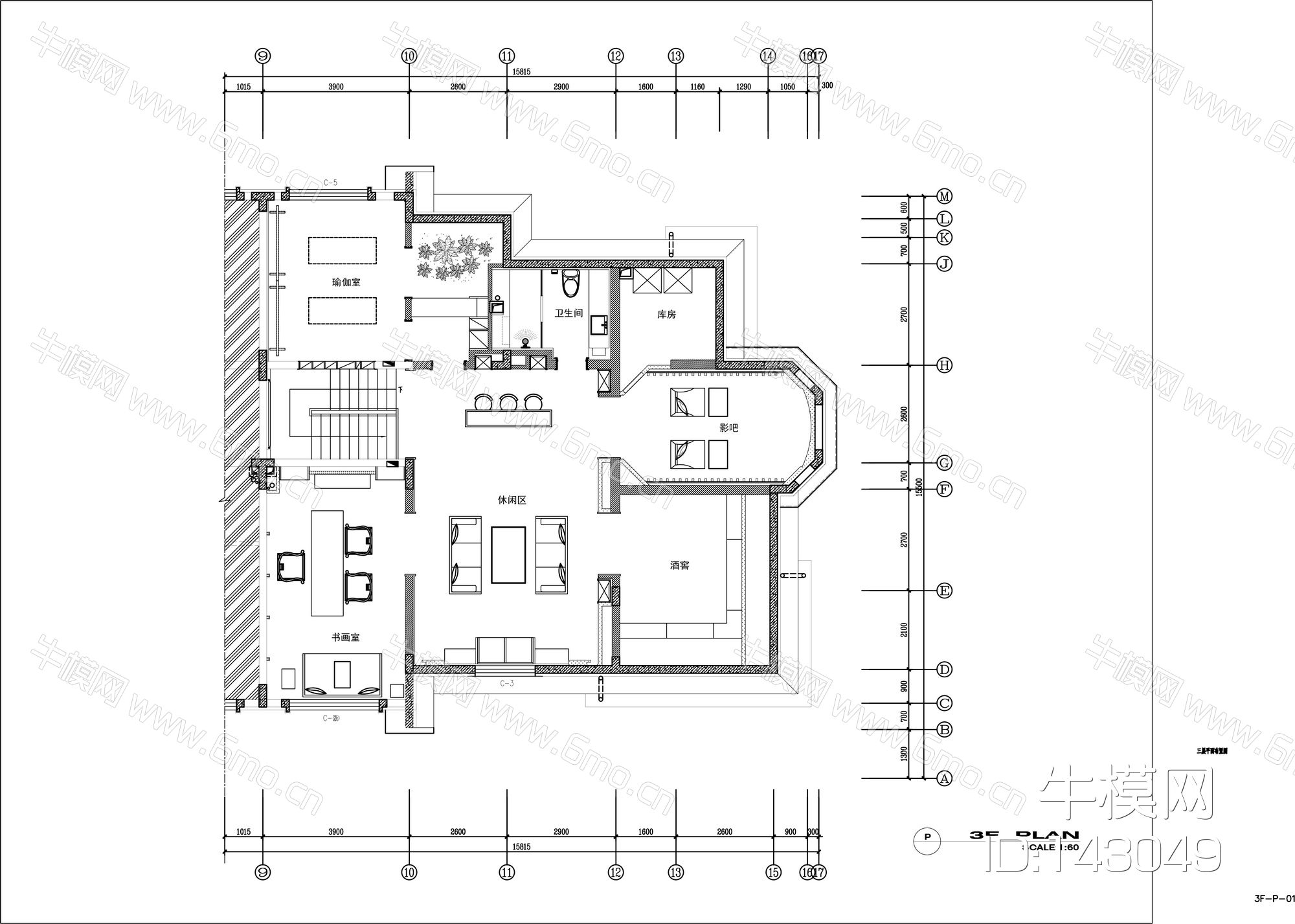 [辽宁]444㎡中式风格住宅设计cad施工图及高清效果图