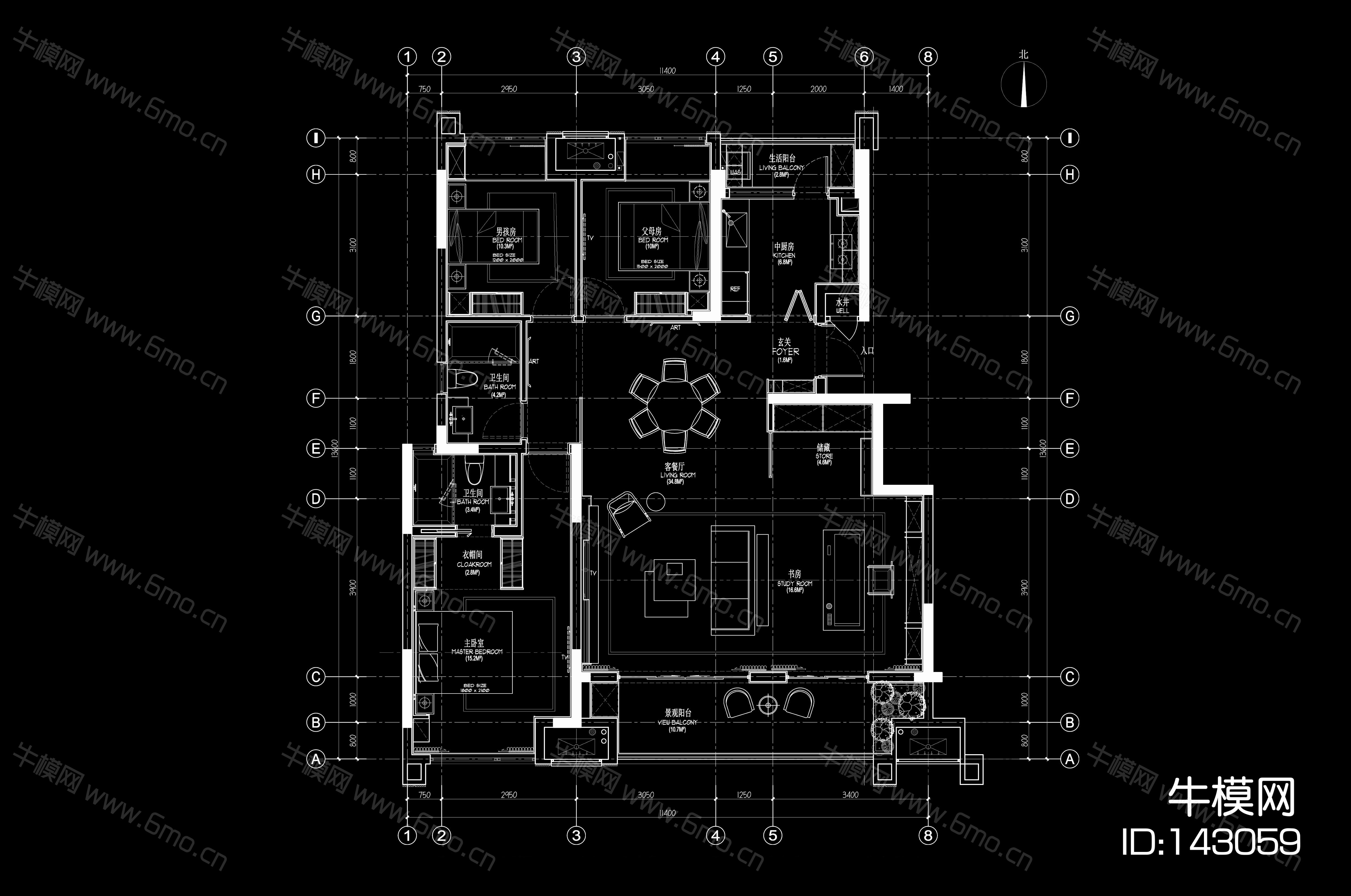 矩阵纵横重庆金地两岸风华洋房6-3户型样板房丨高清效果图CAD施工图SU模型物料实景图