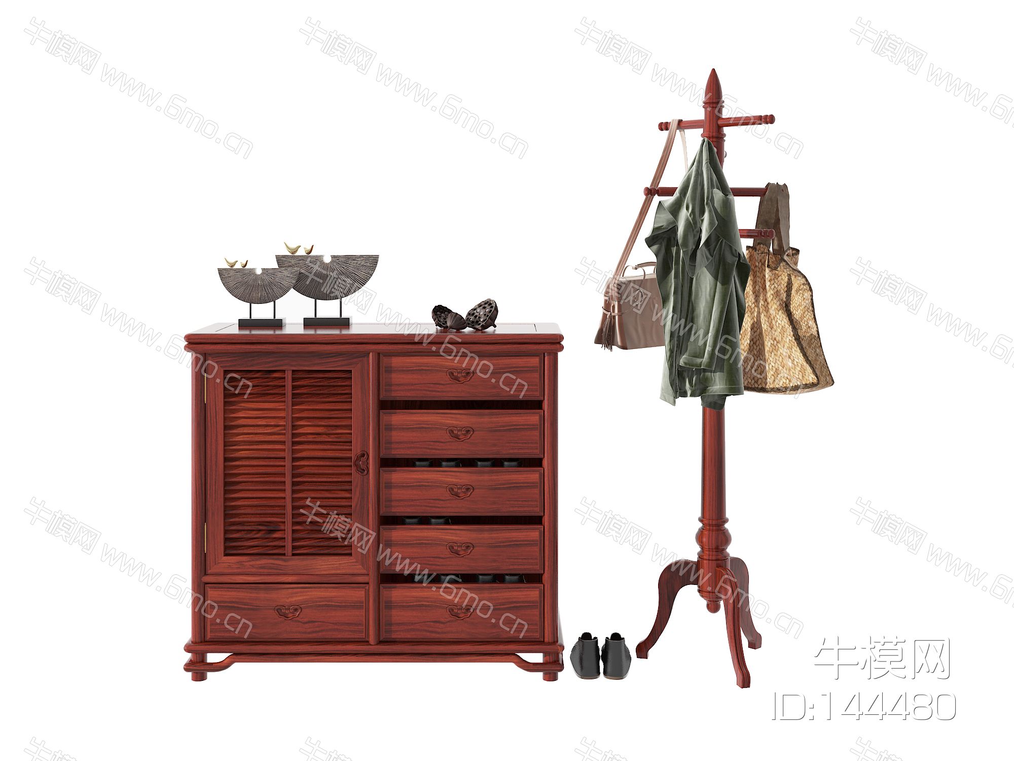 中式红木鞋柜,挂衣架