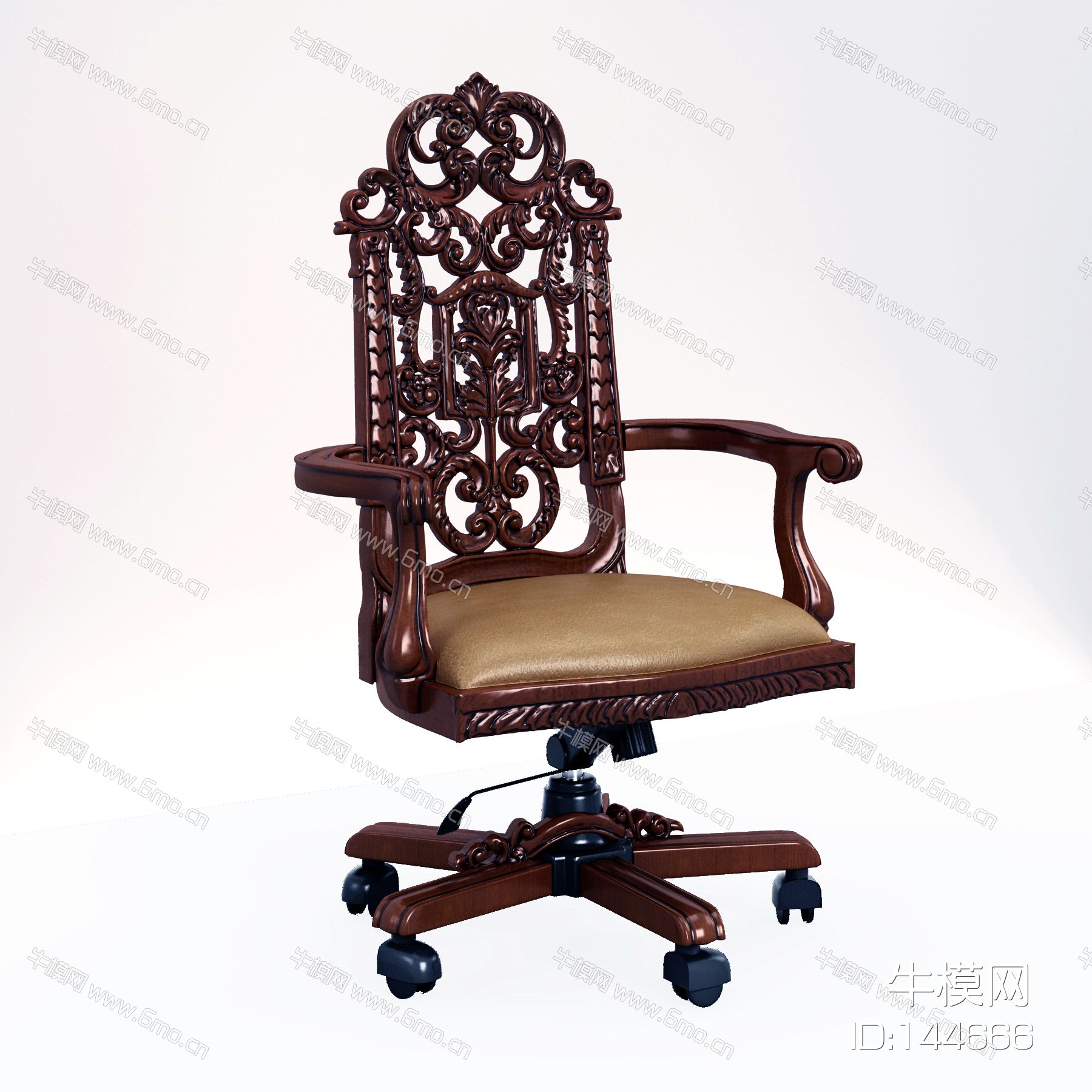 欧式古典雕花皮革大班椅