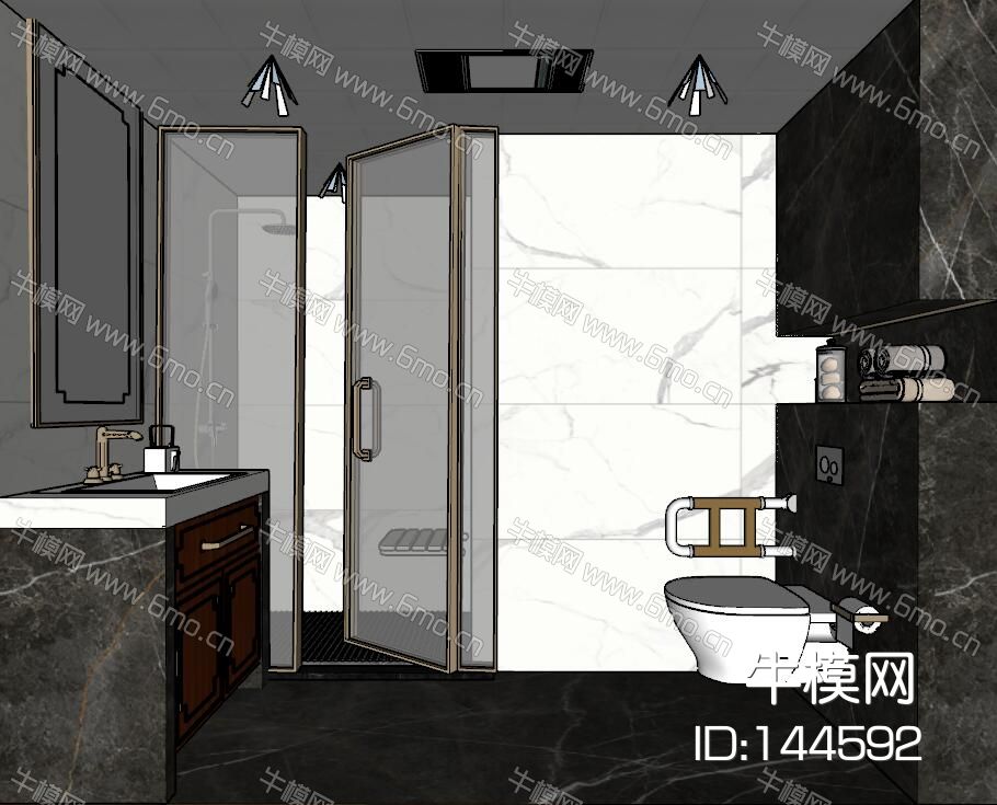 新中式家装卫生间模型