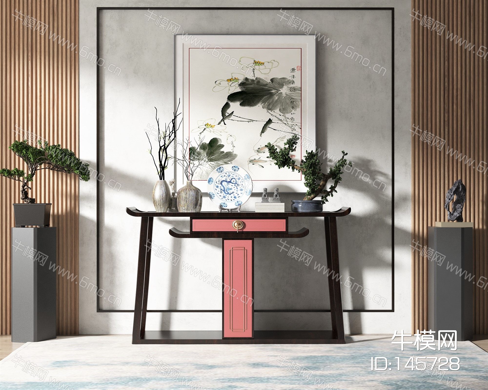 新中式风格端景台，饰品摆件，装饰画