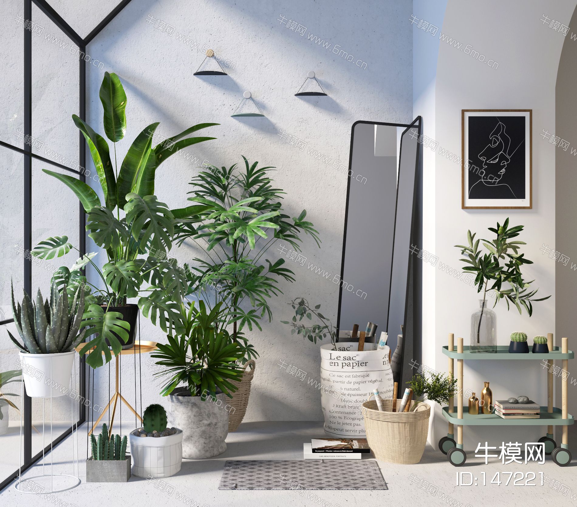 现代绿植场景3d模型下载