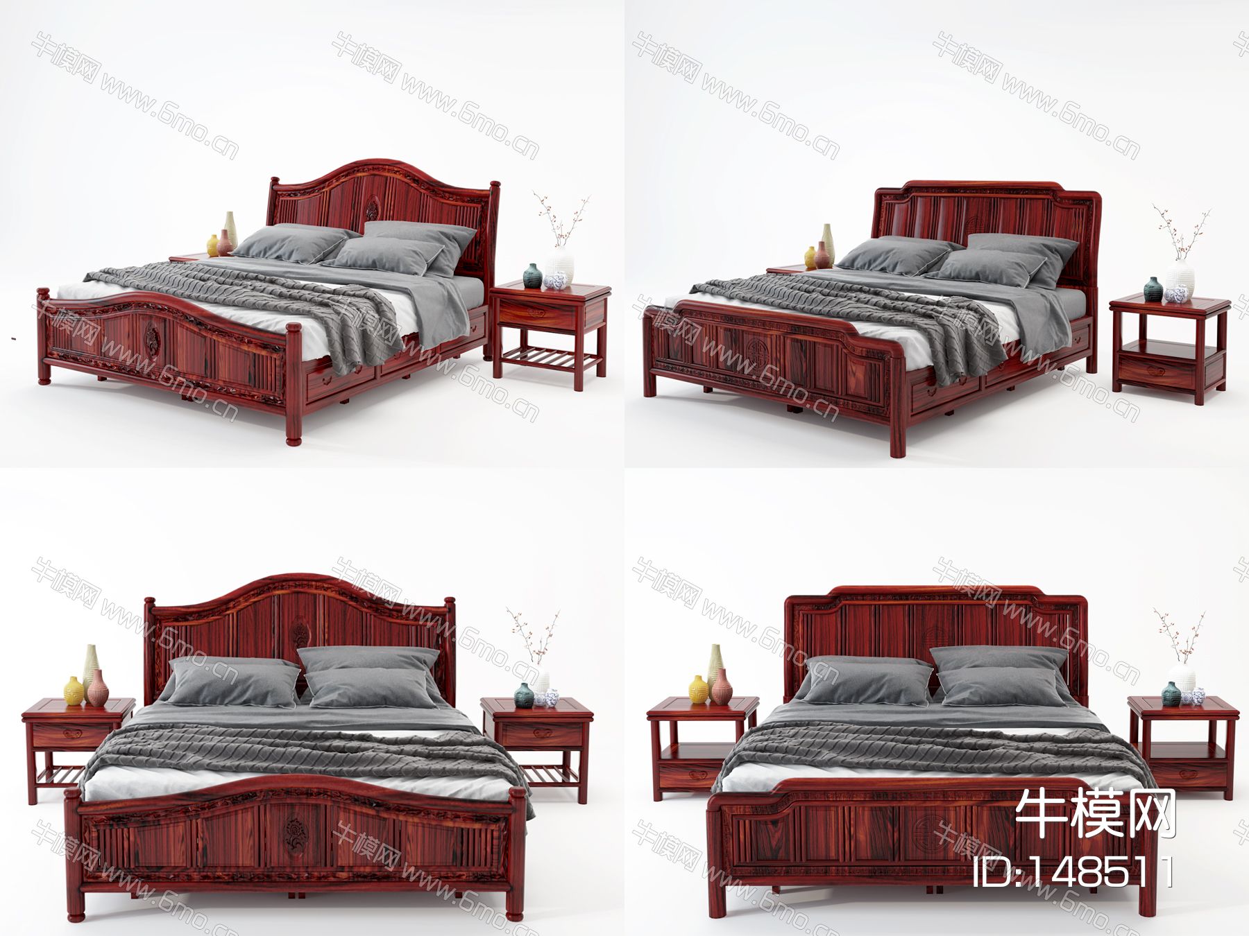 中式美式红木实木双人床床头柜组合