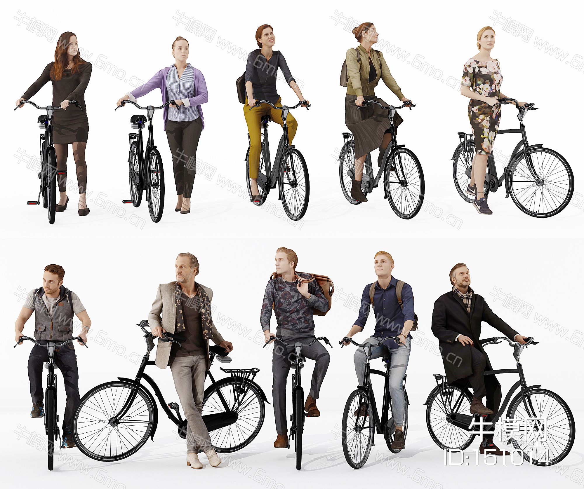 欧式骑自行车的男女人物