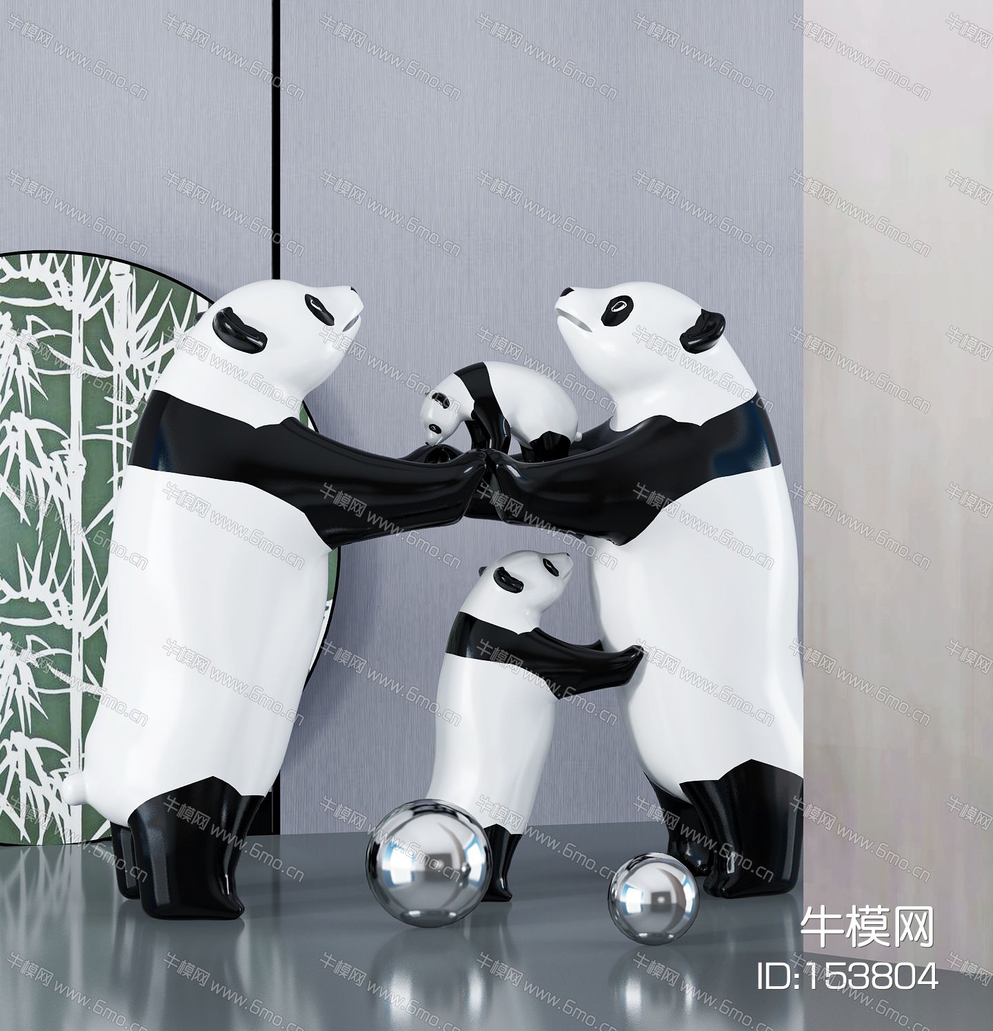 新中式熊猫雕塑雕像塑像摆件
