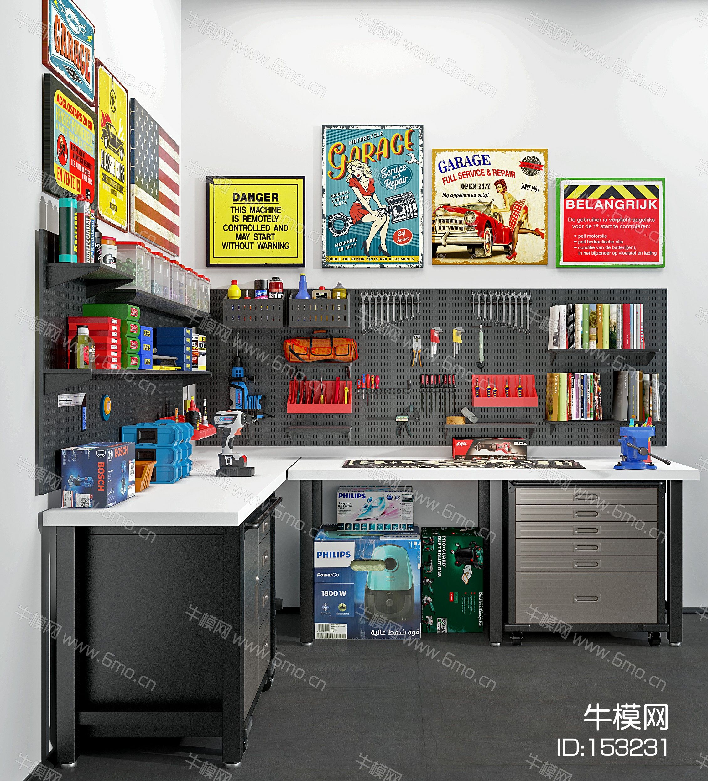 现代工业修理工作台工具组合