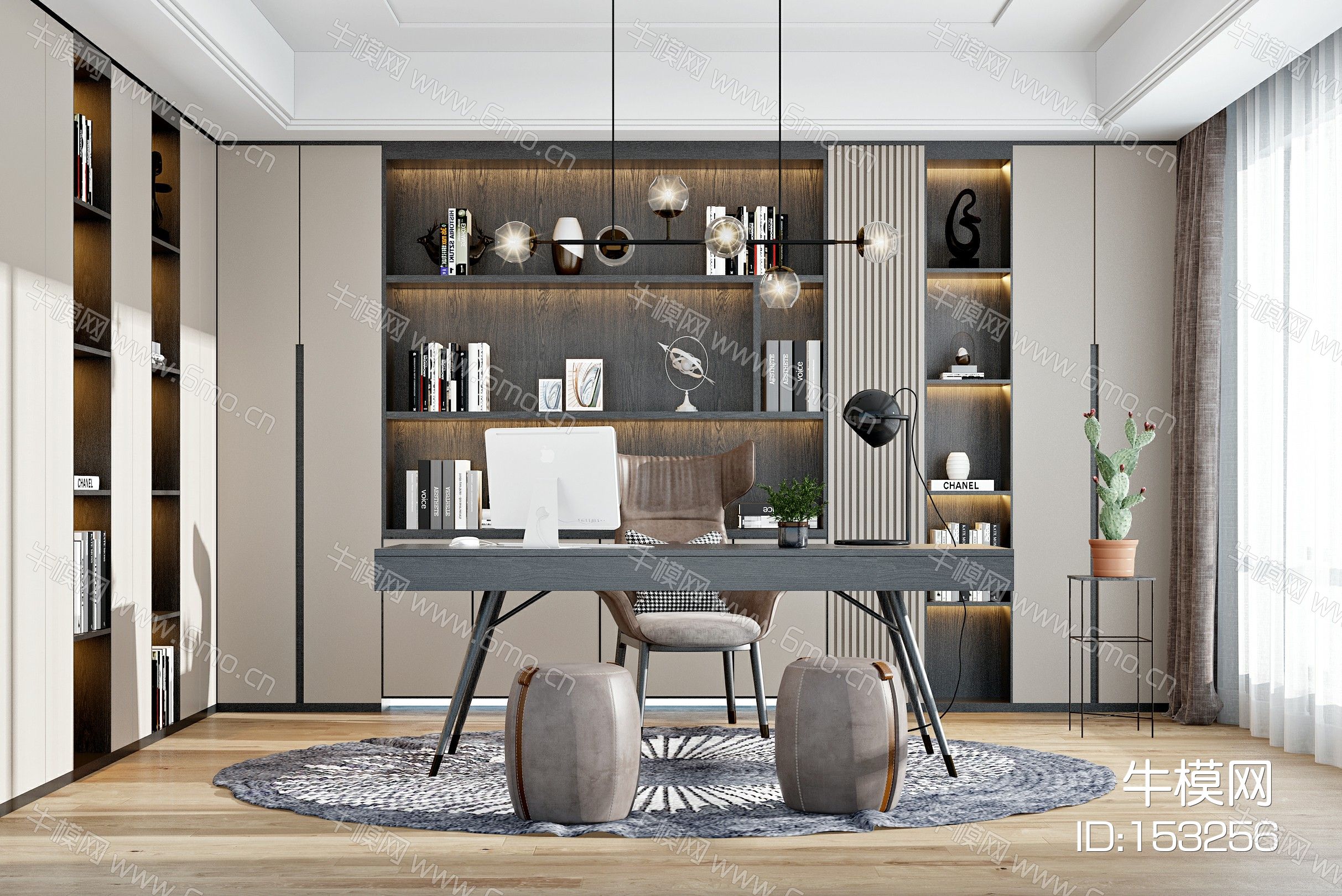 精美好看的现代书房效果图素材免费下载,本作品主题是现代书房3d模型