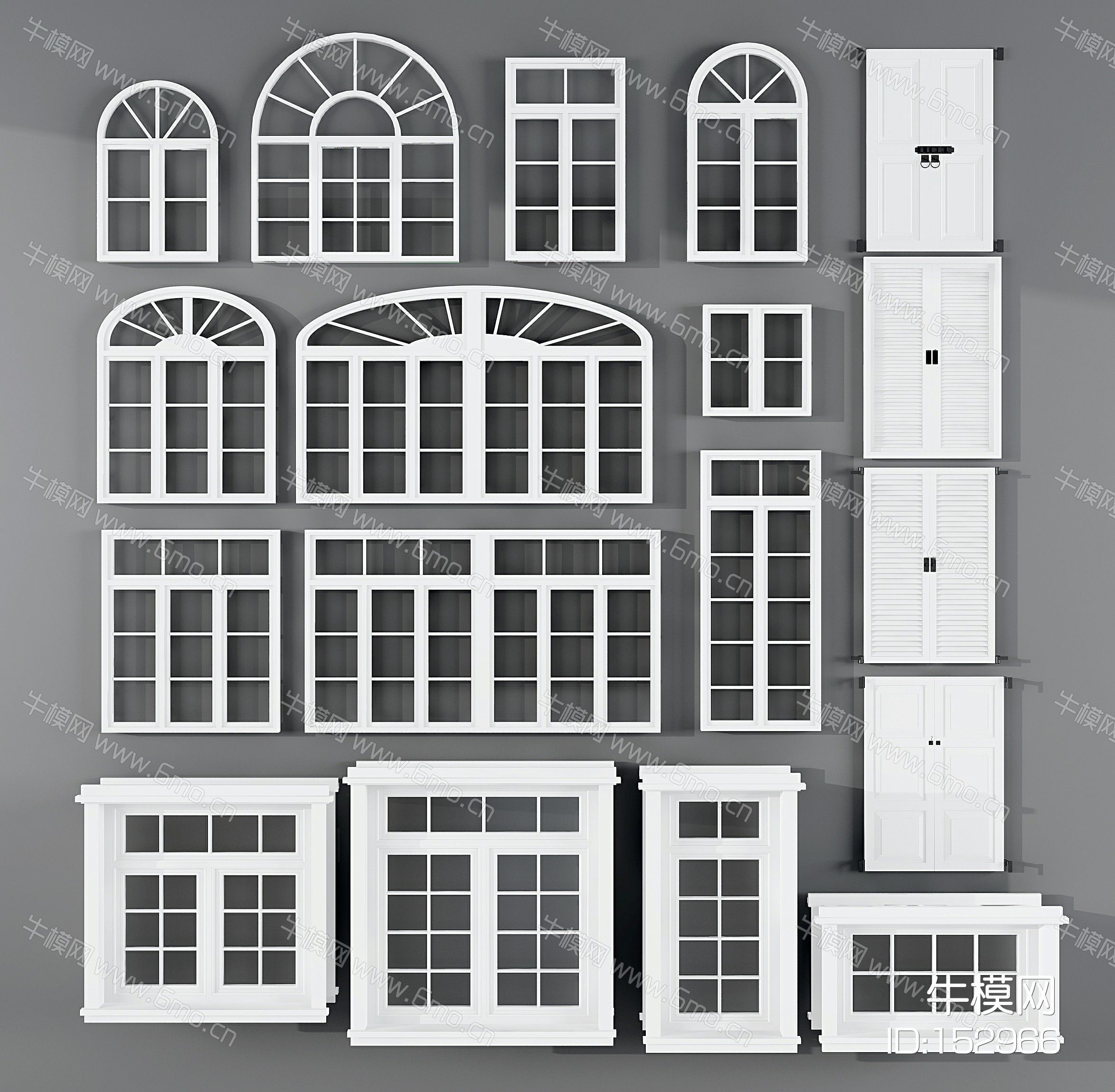 好看的简欧门窗效果图素材免费下载,本作品主题是简欧窗户组合3d模型