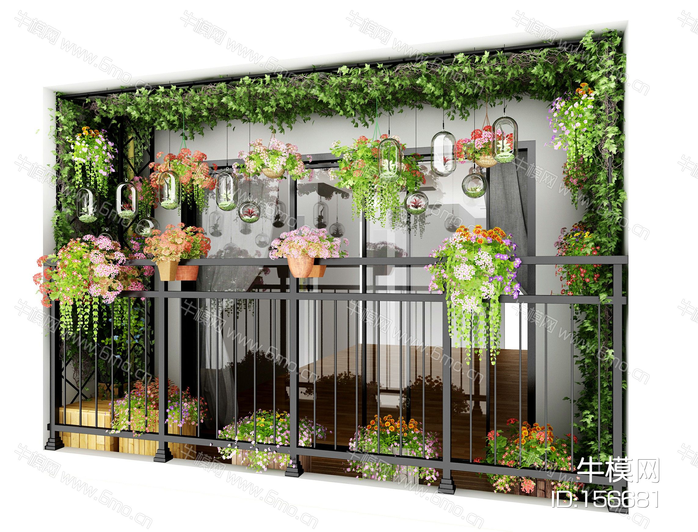 现代阳台植物吊篮吊装绿植藤蔓盆栽