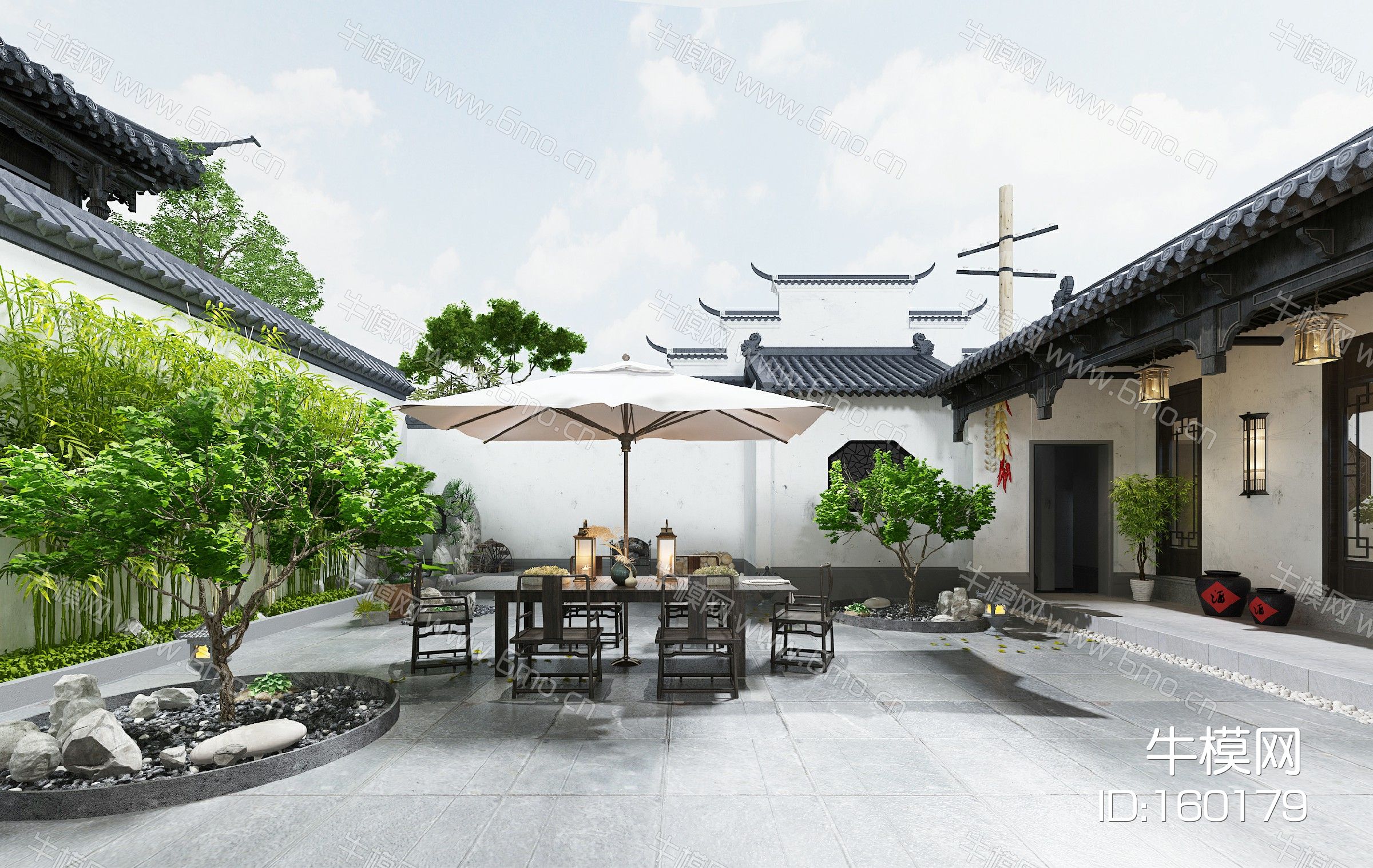 中式徽派建筑景观庭院