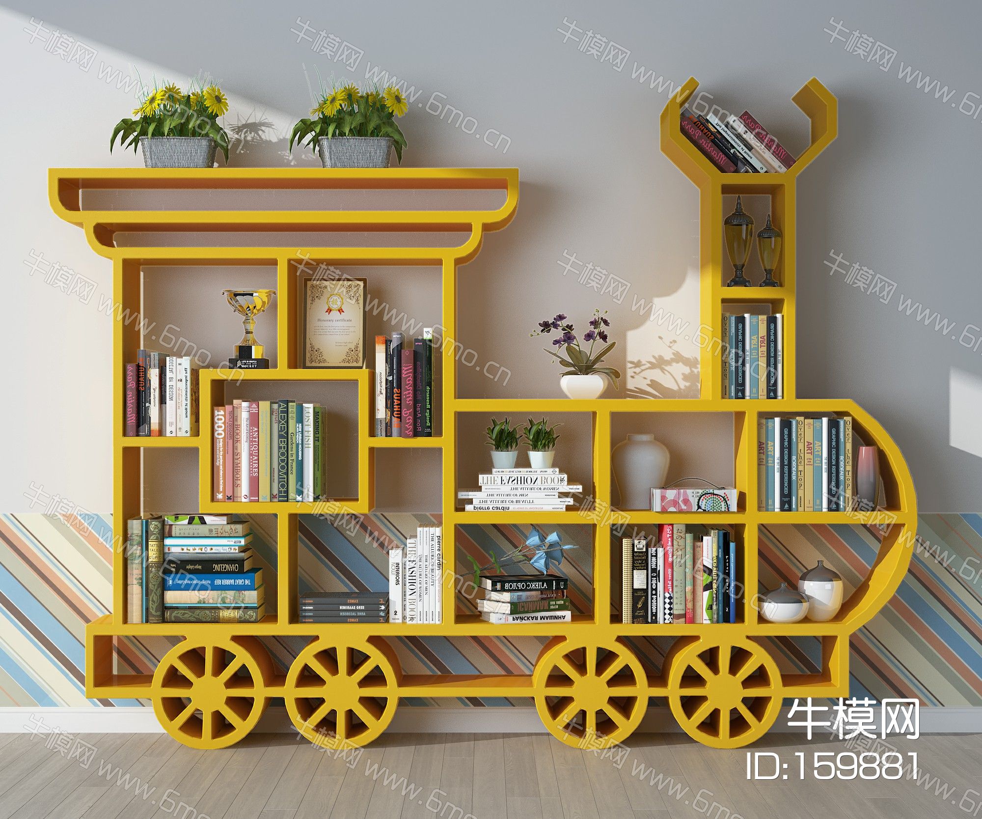 现代火车造型儿童书柜