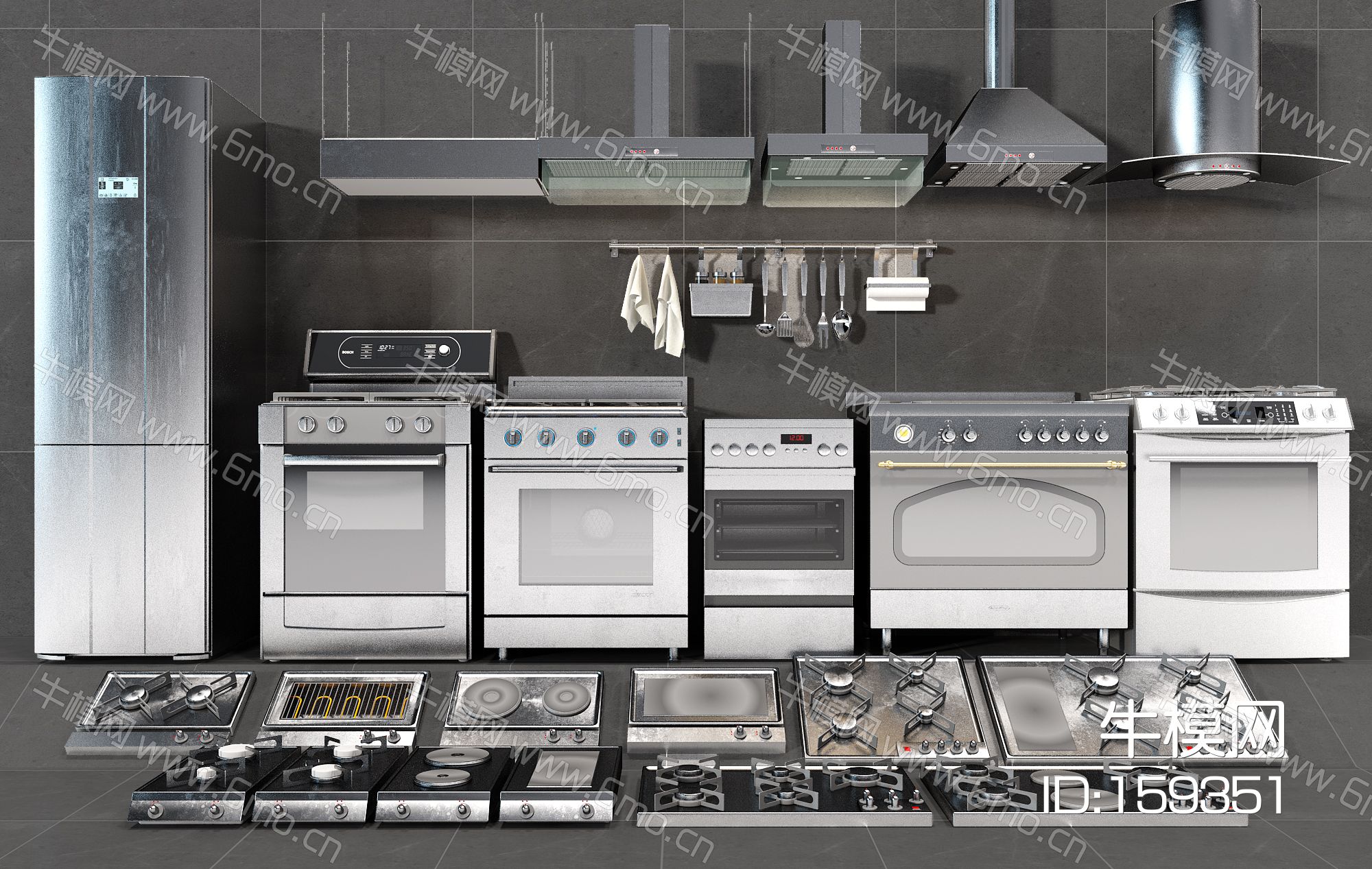 现代厨房电器冰箱冰柜燃气灶不锈钢锅吸油烟机消毒柜