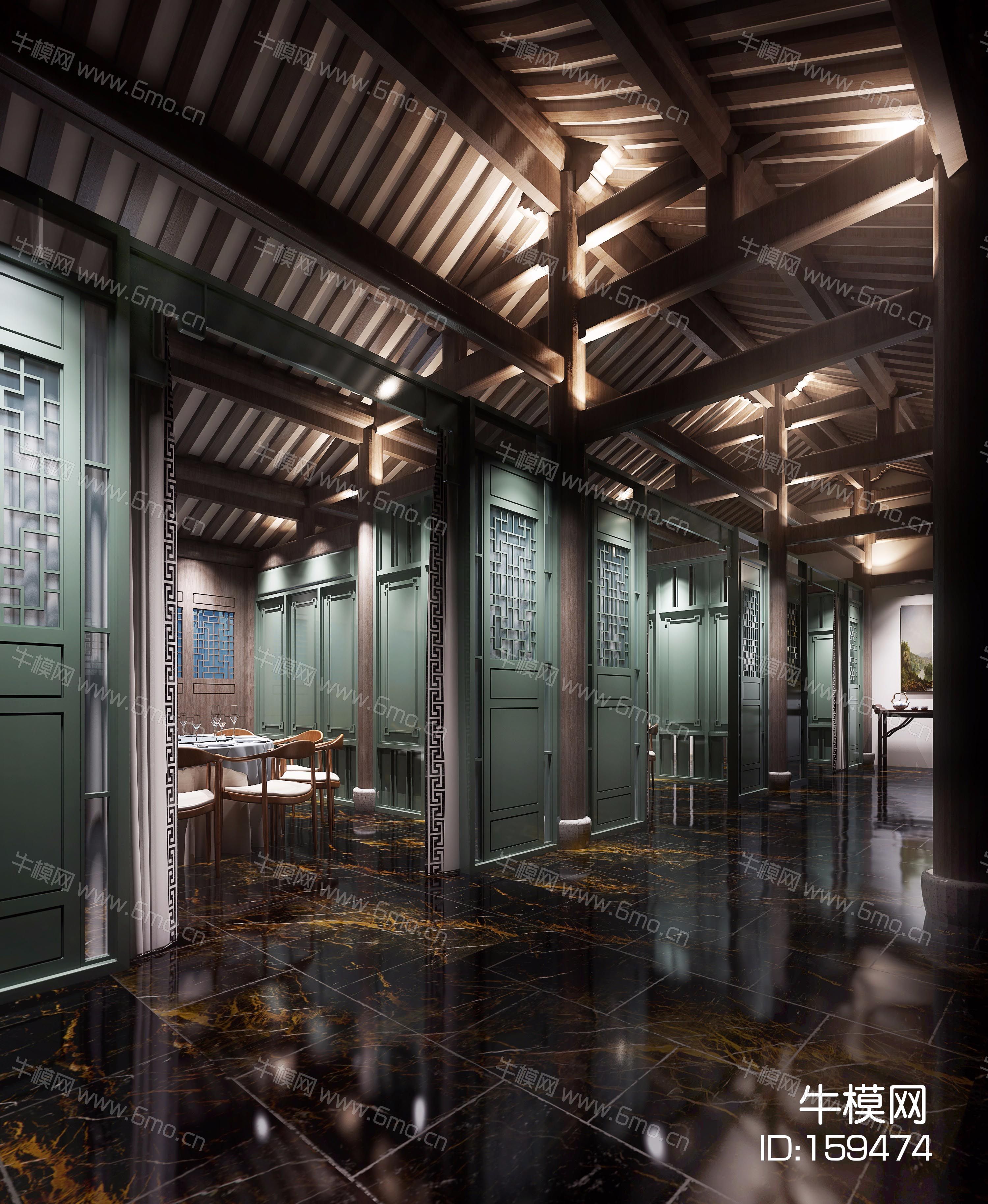 新中式餐厅包间走廊