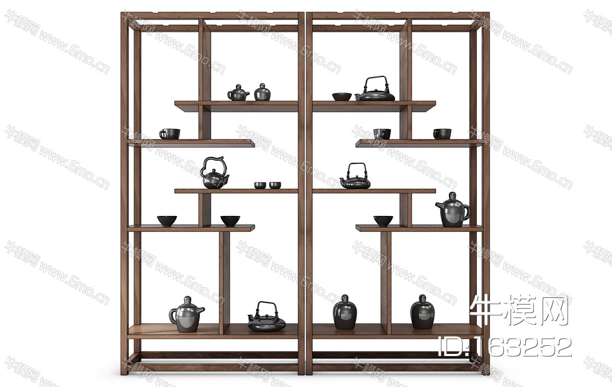 新中式博古架柜子茶具组合